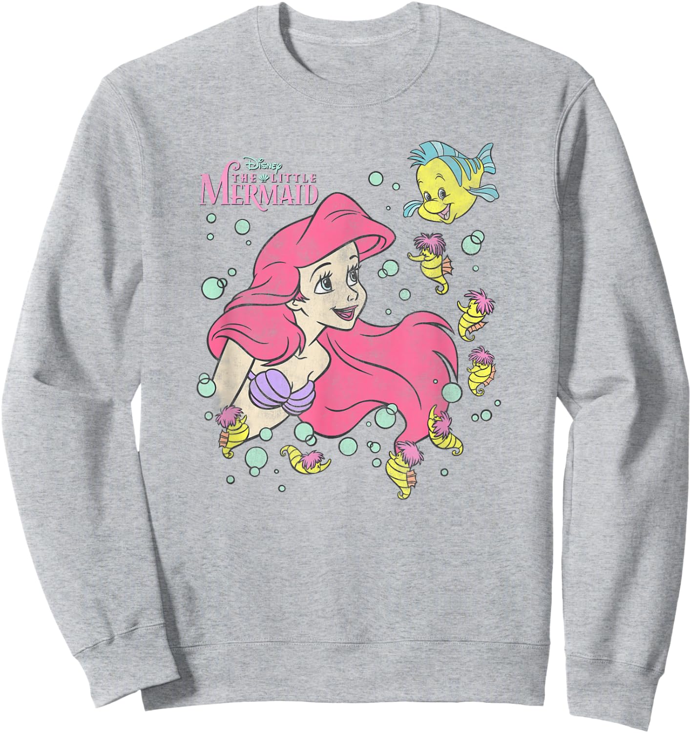 Disney The Little Mermaid Ariel and Flounder Bubble Poster Sweatshirt - Sweatshirt | Ash
