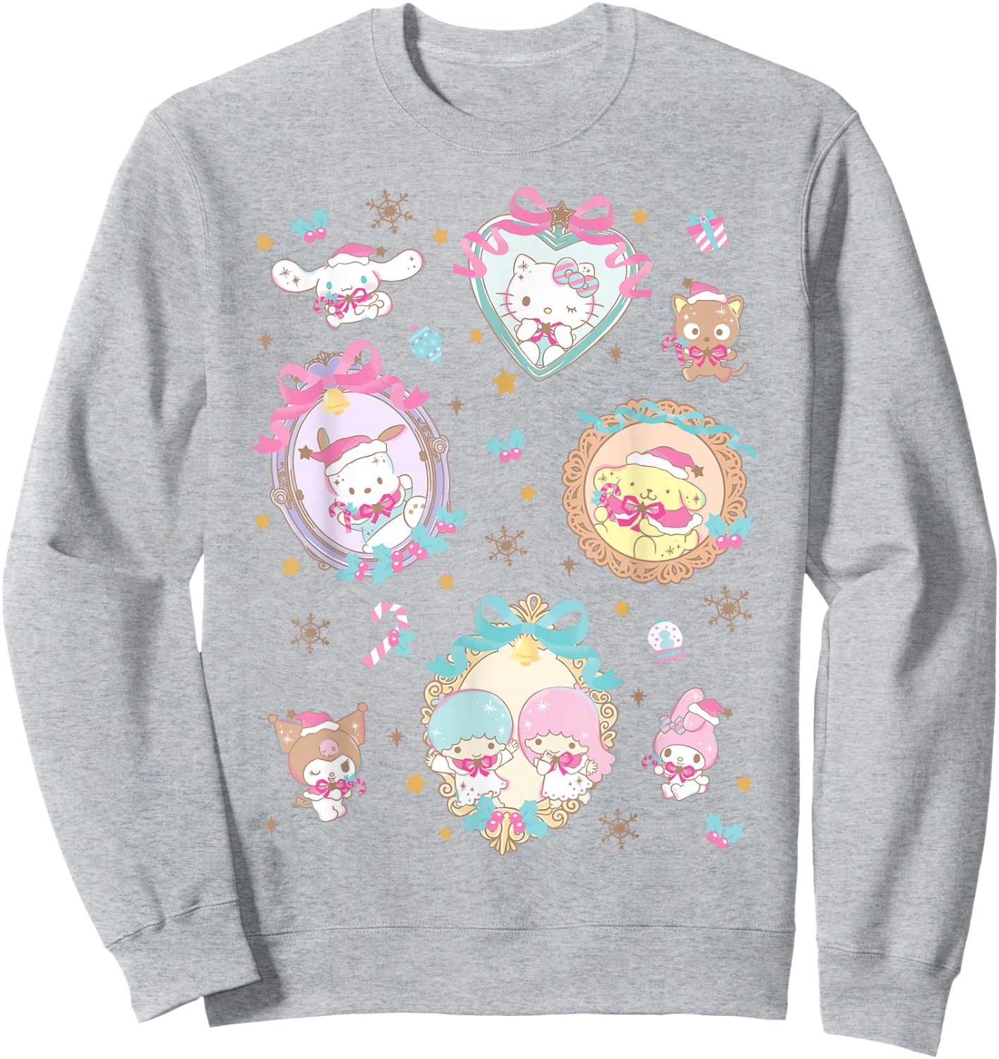 Hello Kitty Christmas Cute Heart Frames Collage My Melody Sweatshirt - Sweatshirt | Ash