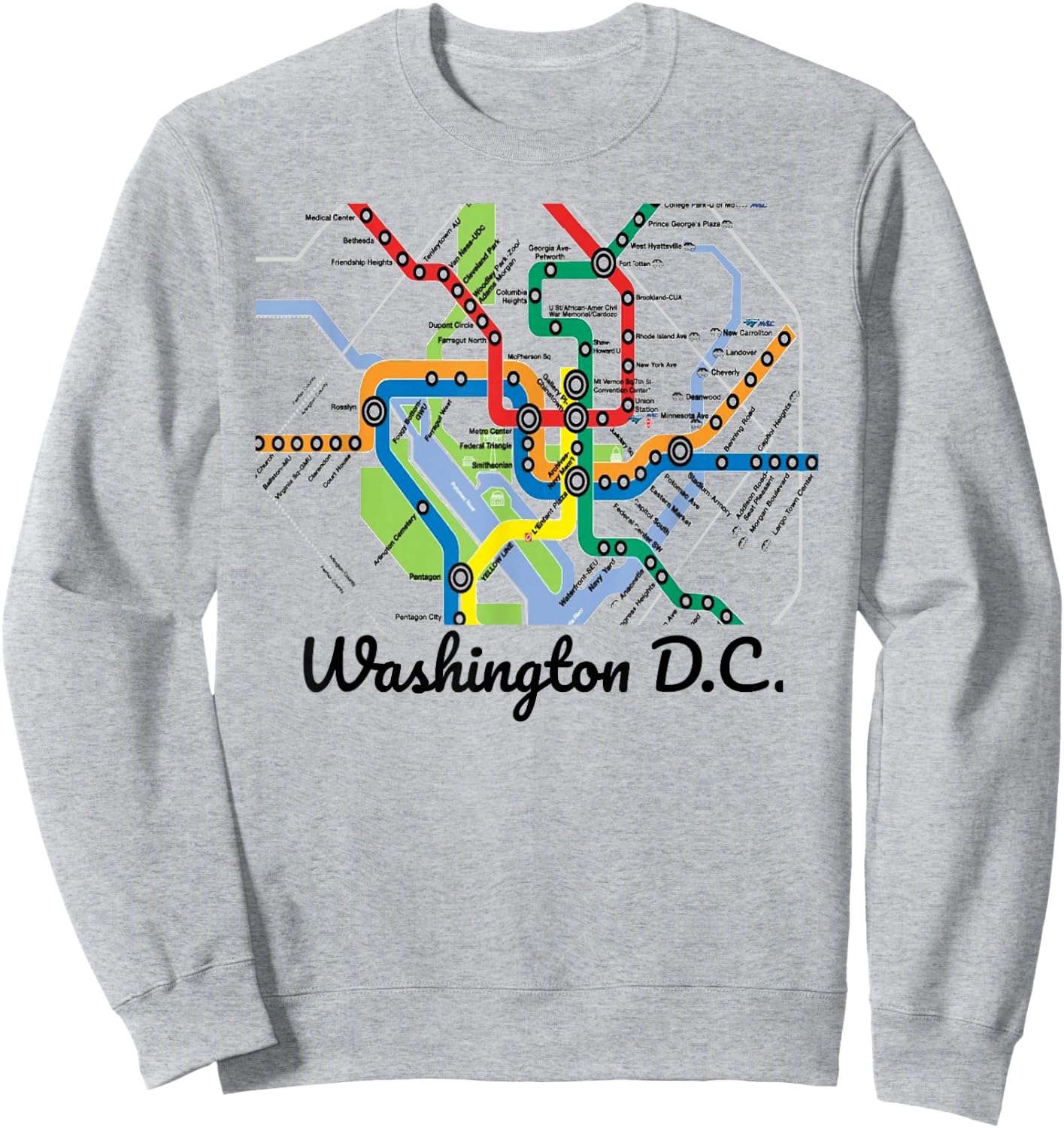 Metro Map of Washington DC Art Gift City Rail Transit Subway Sweatshirt - Sweatshirt | Ash