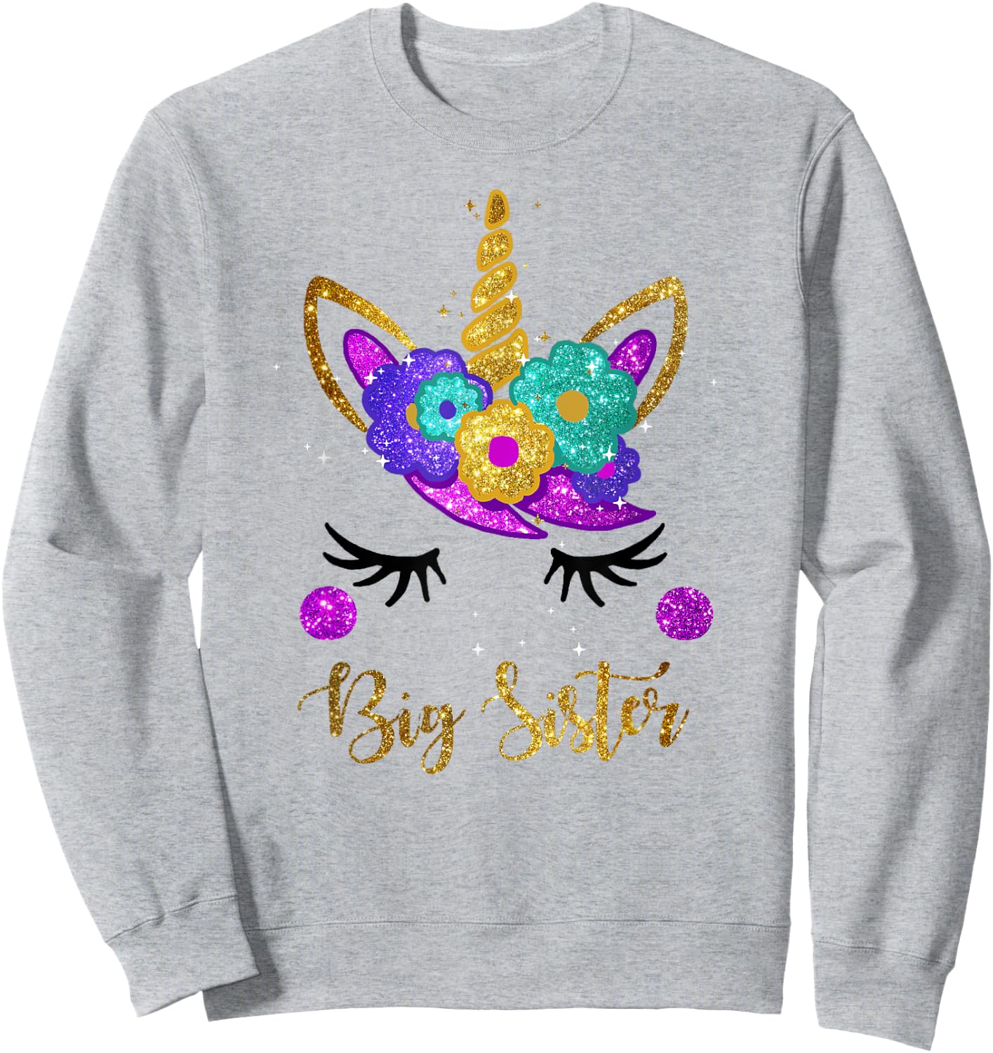 Big Sister Unicorn Birthday Girl Unicorn Gift Sweatshirt - Sweatshirt | Ash