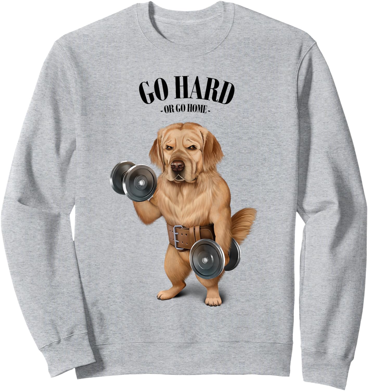 Golden Retriever Dog Muscle Training with Dumbbell in Gym Women Girls Kids Sweatshirt - Sweatshirt | Ash