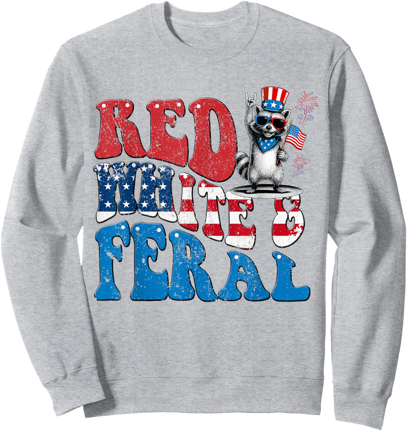 Red White and Feral Funny Raccoon USA 4th Of July Boys Kids Sweatshirt - Sweatshirt | Ash