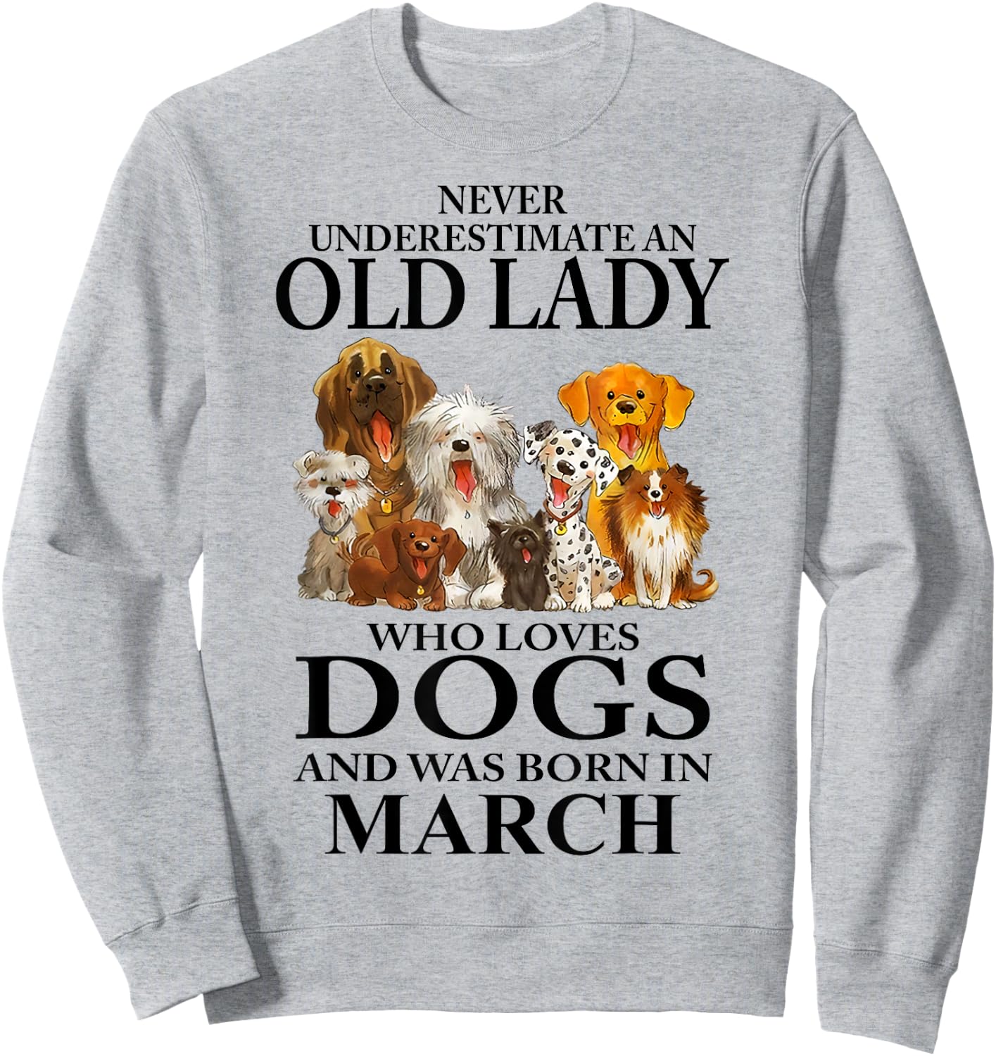 Never Underestimate An Old Lady Who Loves Dogs Born In March Sweatshirt - Sweatshirt | Ash