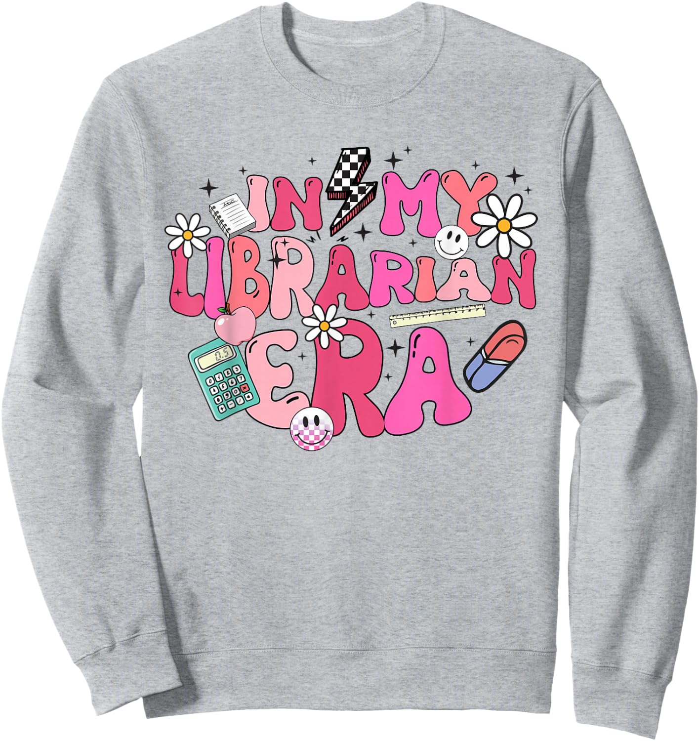 Retro Groovy In My Librarian Era Happy Back To School Sweatshirt - Sweatshirt | Ash