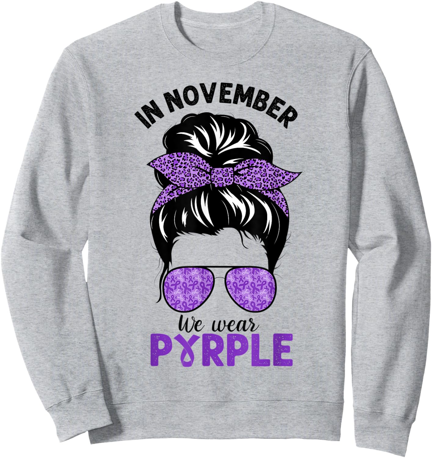 In November We Wear Purple Pancreatic Cancer Messy Bun Sweatshirt - Sweatshirt | Ash