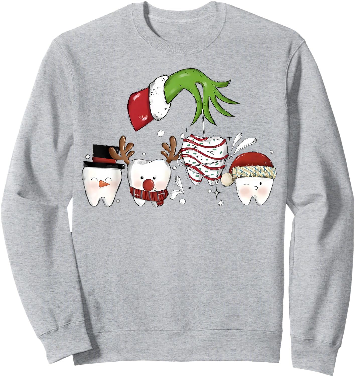 Christmas Teeth Dentist Xmas Reindeer Santa Holiday Pajamas Sweatshirt - Sweatshirt | Ash