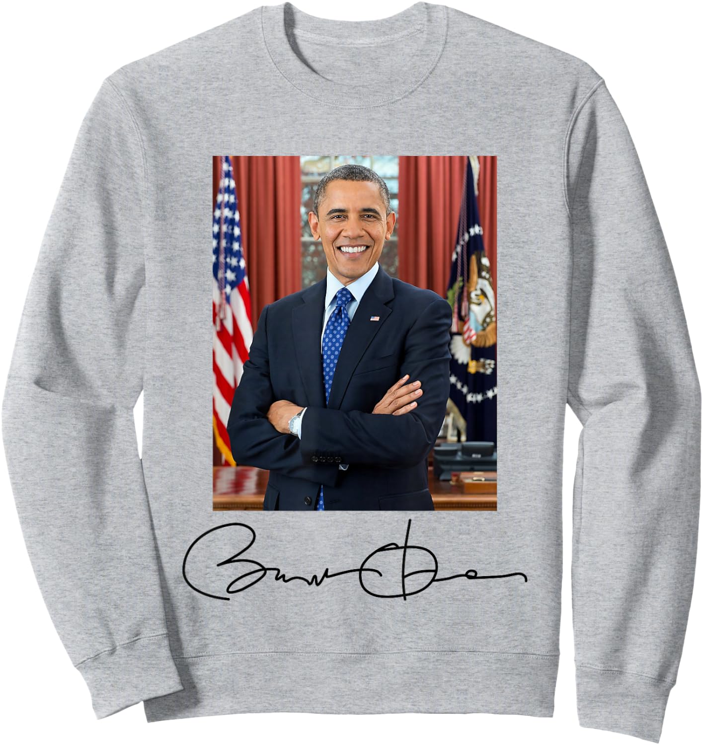 President Barack Obama Signature and Portrait Sweatshirt - Sweatshirt | Ash
