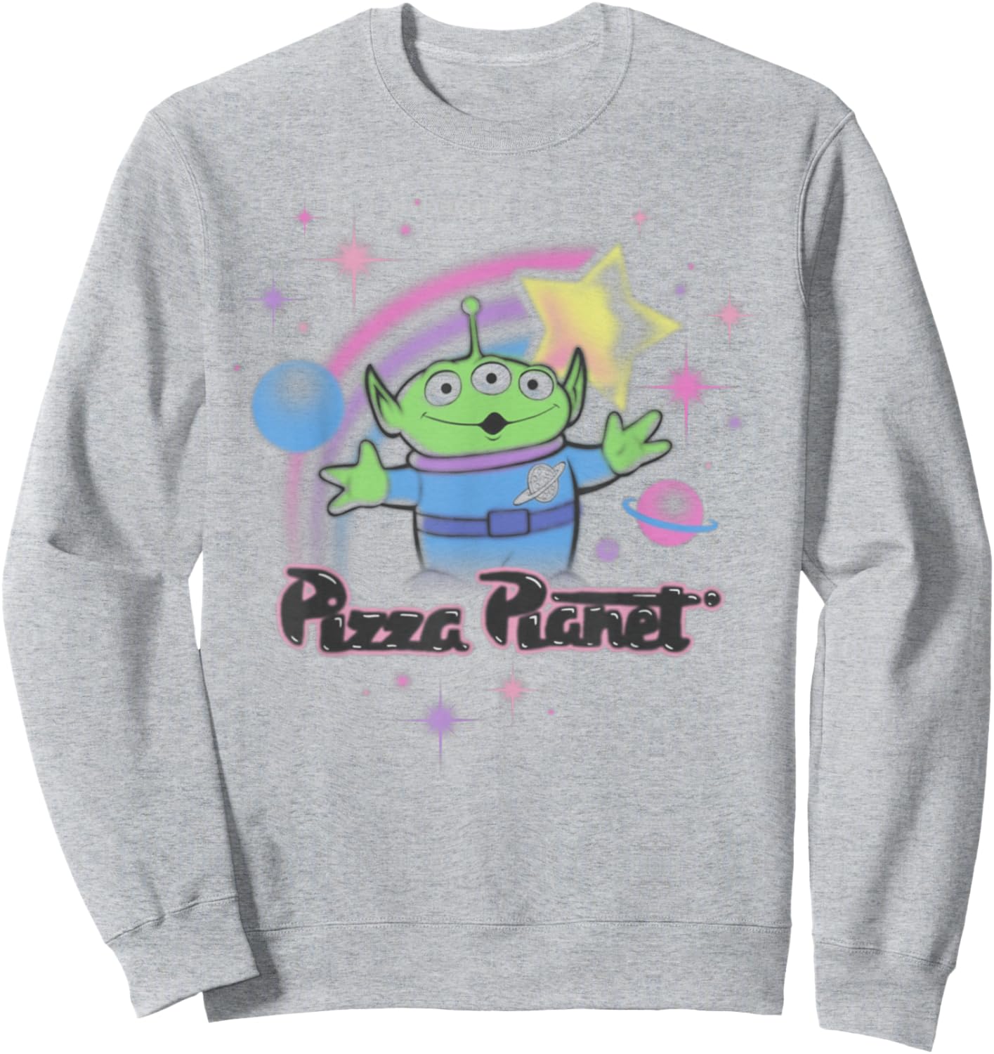 Disney Pixar Toy Story Alien Pizza Planet Airbrush Sweatshirt - Sweatshirt | Ash