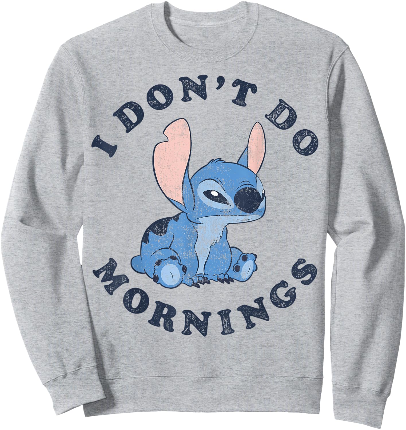 Disney Lilo & Stitch I Don't Do Mornings Distressed V2 Sweatshirt - Sweatshirt | Ash
