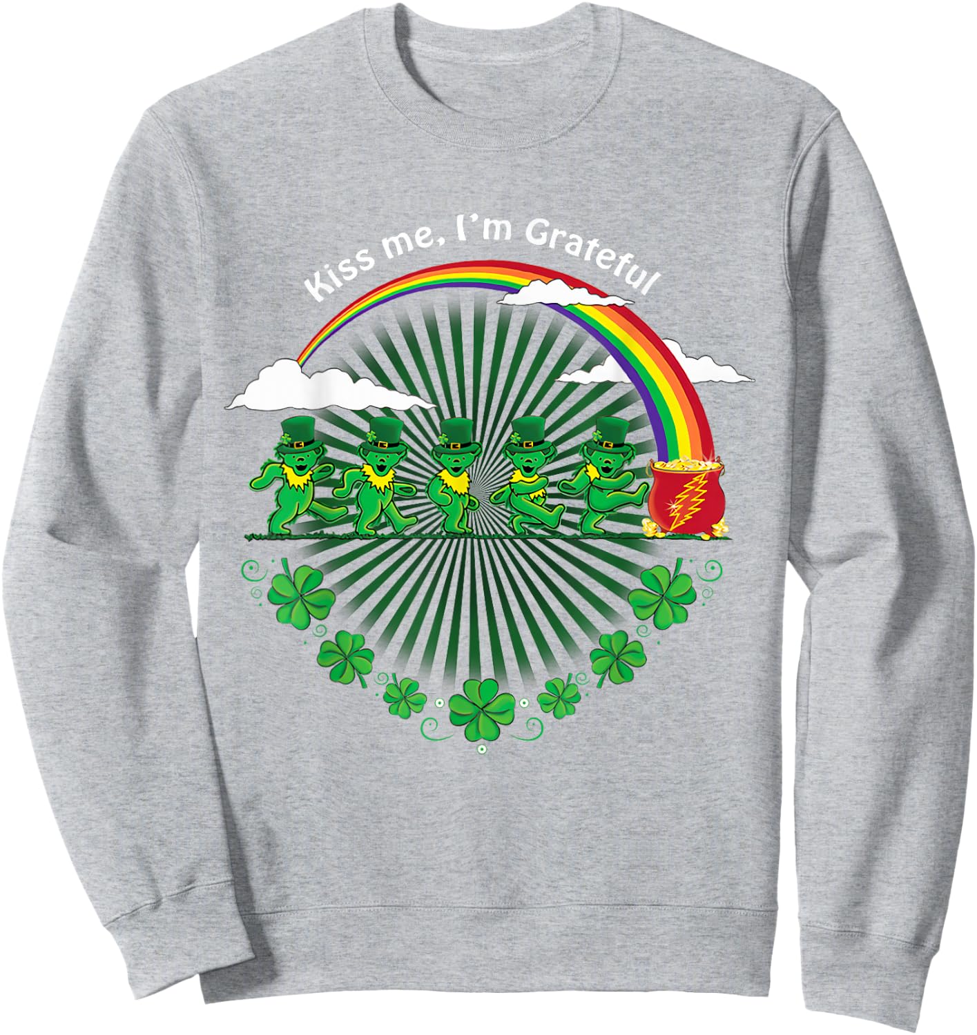 Kiss Me I'm Grateful Leprechauns Rainbow St Patricks Day Sweatshirt - Sweatshirt | Ash