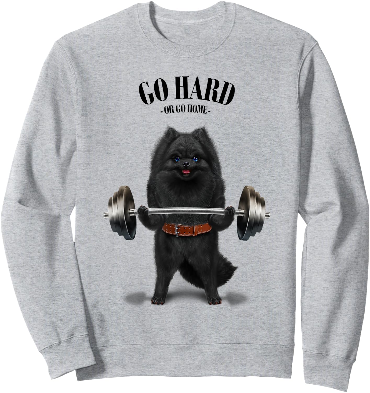 Black Pomeranian Dog Weightlifting in Fitness Gym Women Kids Sweatshirt - Sweatshirt | Ash
