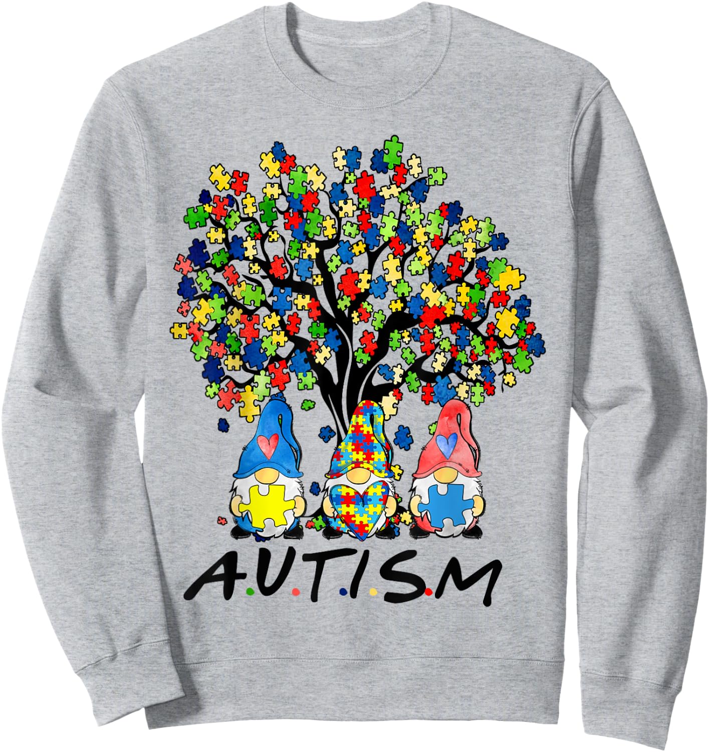 Autism Gnome Awareness Gnomes Men Women Boys Girls Tree Sweatshirt - Sweatshirt | Ash