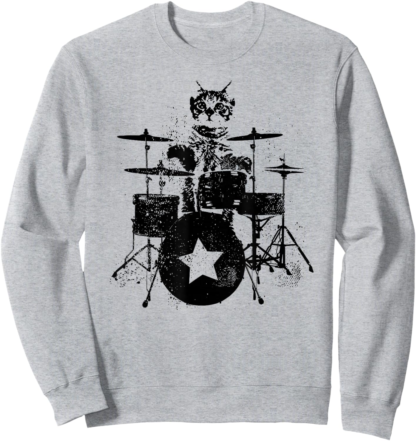 Punk Rockstar Kitten Kitty Cat Drummer Playing Drums Graphic Women Girls Kids Sweatshirt - Sweatshirt | Ash