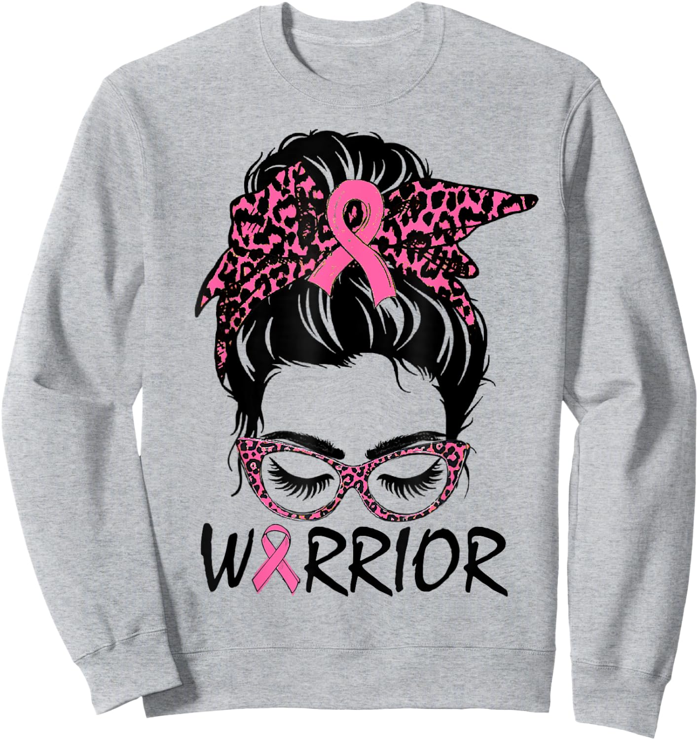 Messy Bun Breast Cancer Shirt Wear Pink Warrior Sweatshirt - Sweatshirt | Ash