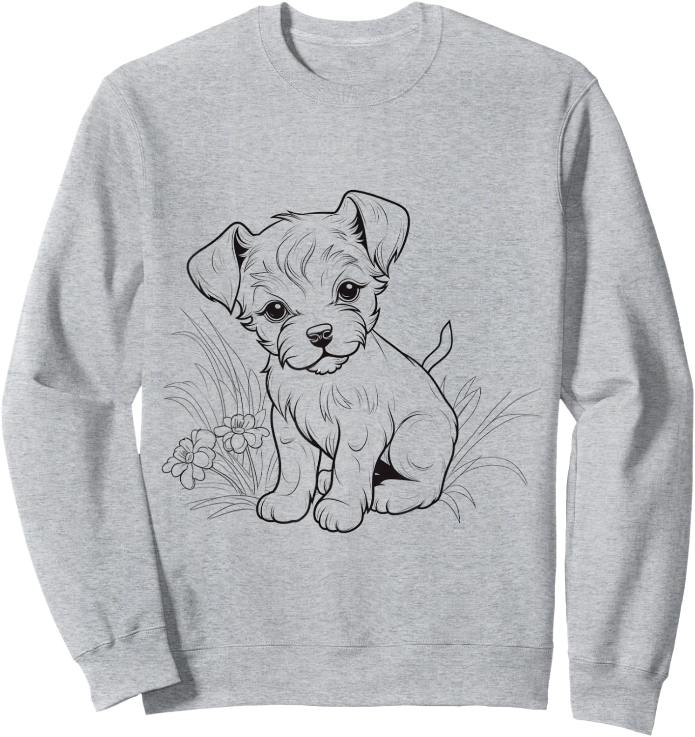 Cute Puppy Line Art – Hand Drawn Dog Sketch Design Sweatshirt - Sweatshirt | Ash
