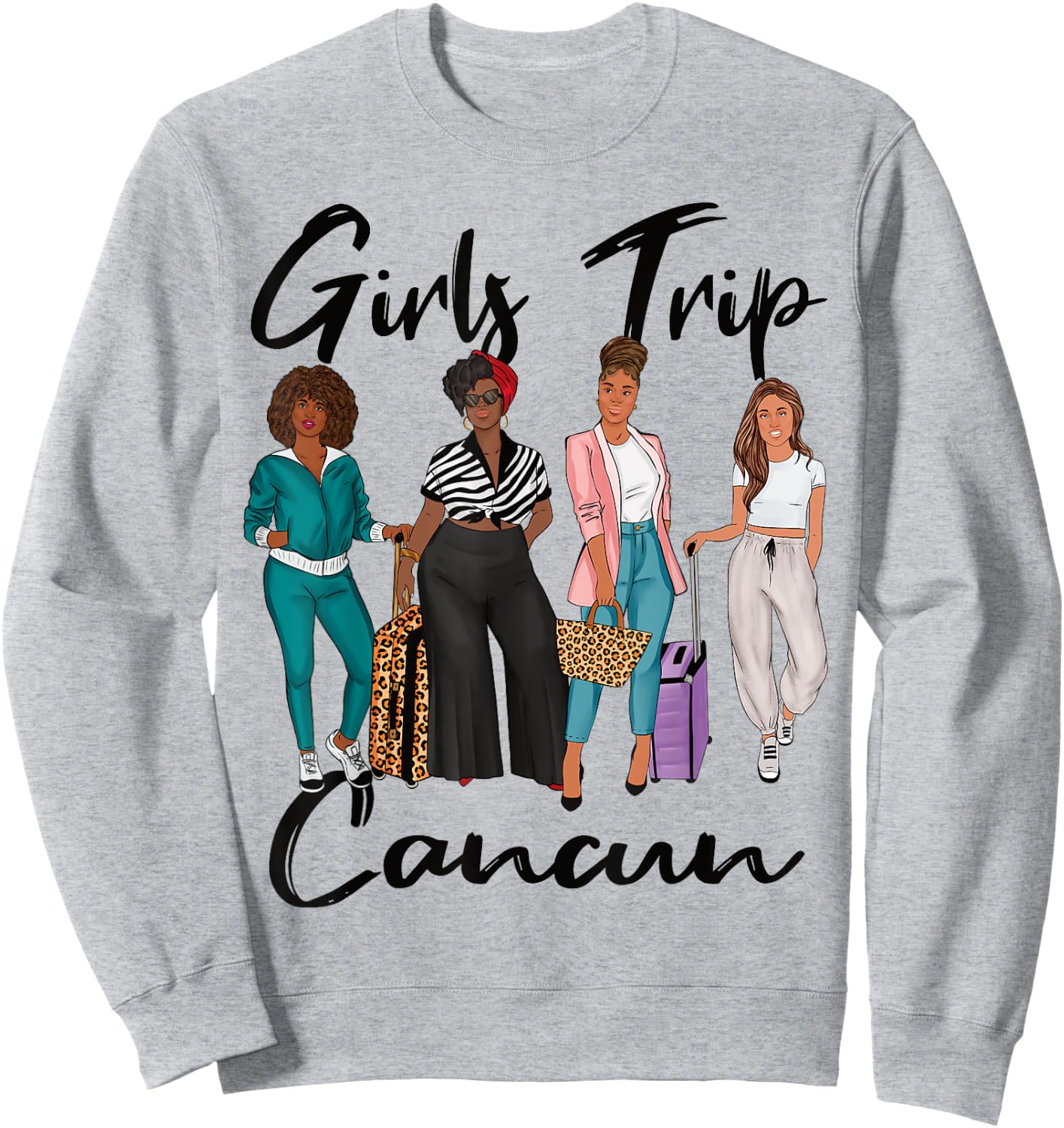 Girls Trip Cancun For Melanin Afro Black Vacation Women Sweatshirt - Sweatshirt | Ash