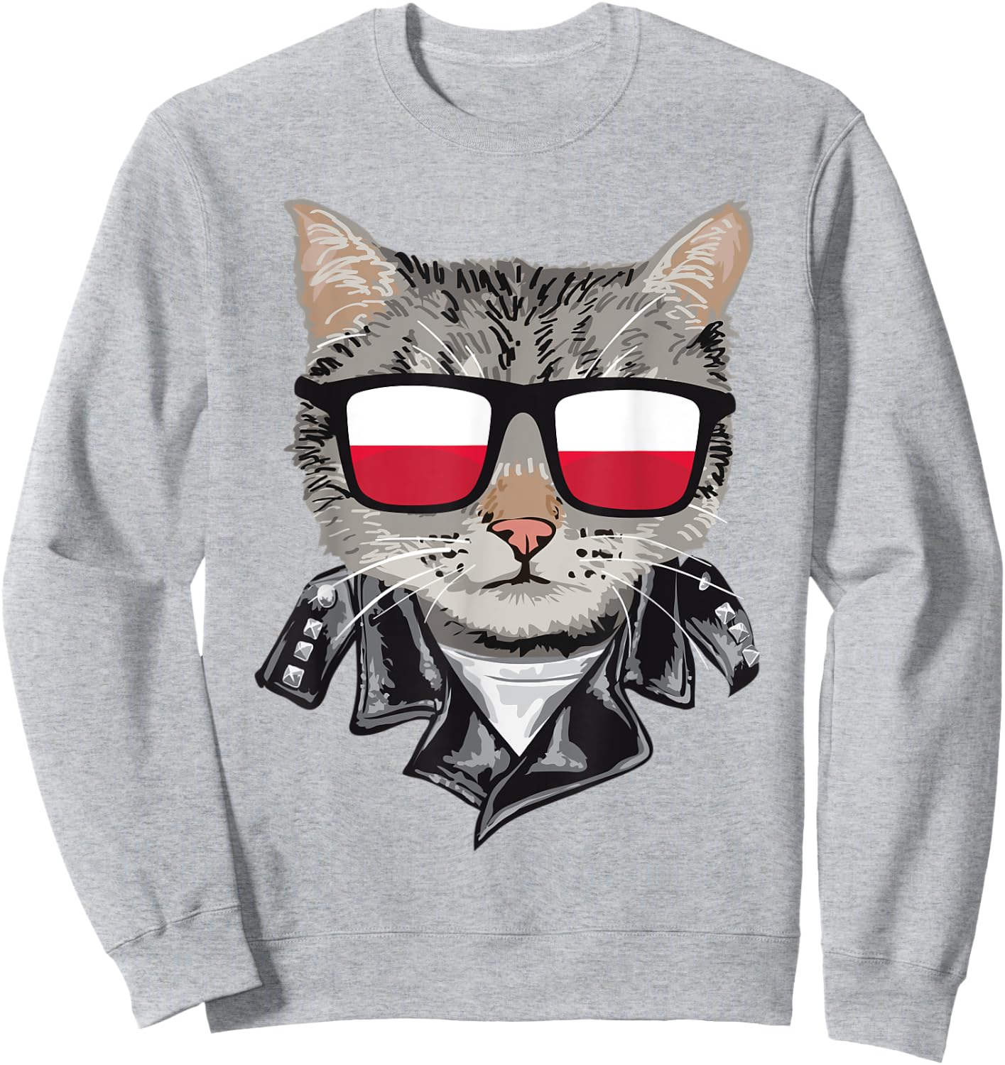 Cat Poland Flag Sunglasses - Cool Polish Cat Sweatshirt - Sweatshirt | Ash