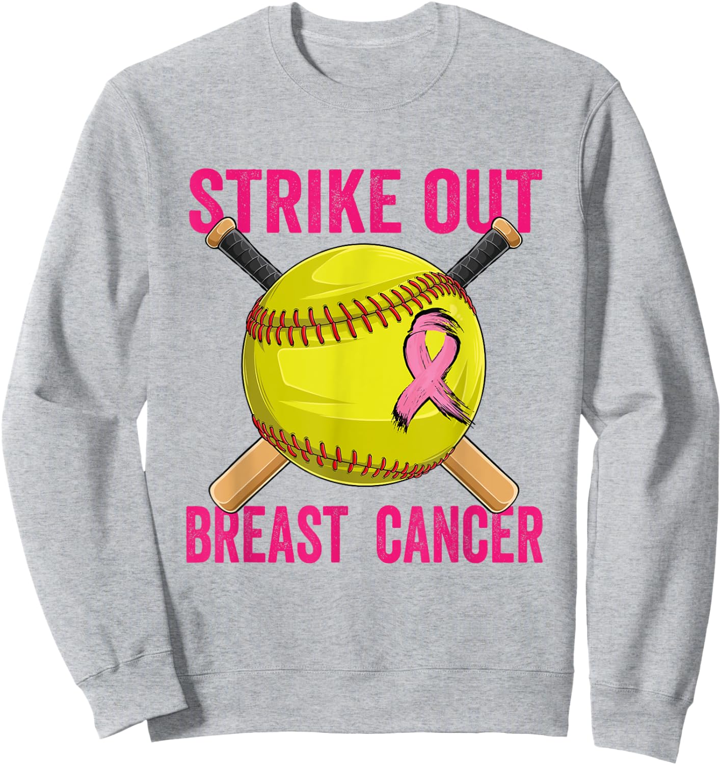 Strike Out Breast Cancer Awareness Softball Fighters Sweatshirt - Sweatshirt | Ash