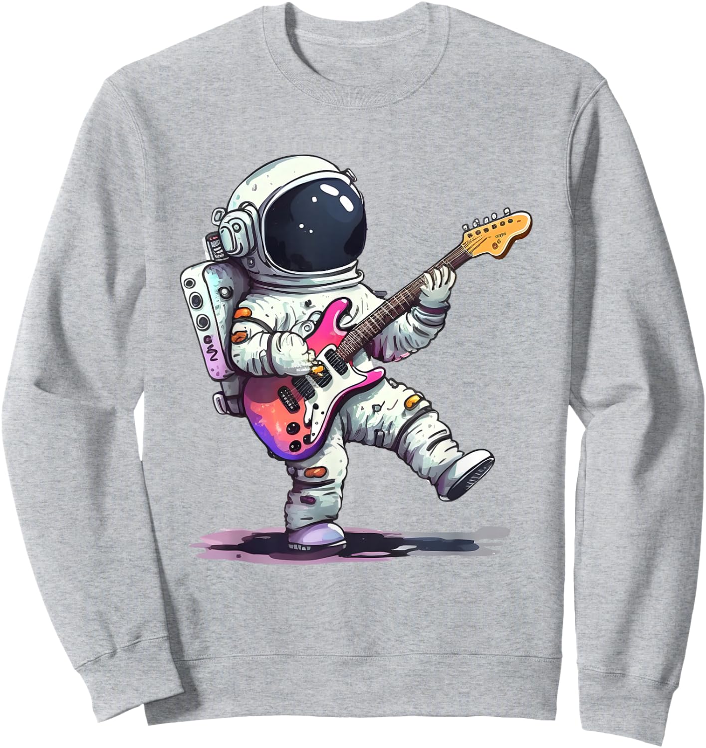 Cute Little Solar Sytsem Guitar Cosmonaut Galaxy Astronaut Sweatshirt - Sweatshirt | Ash