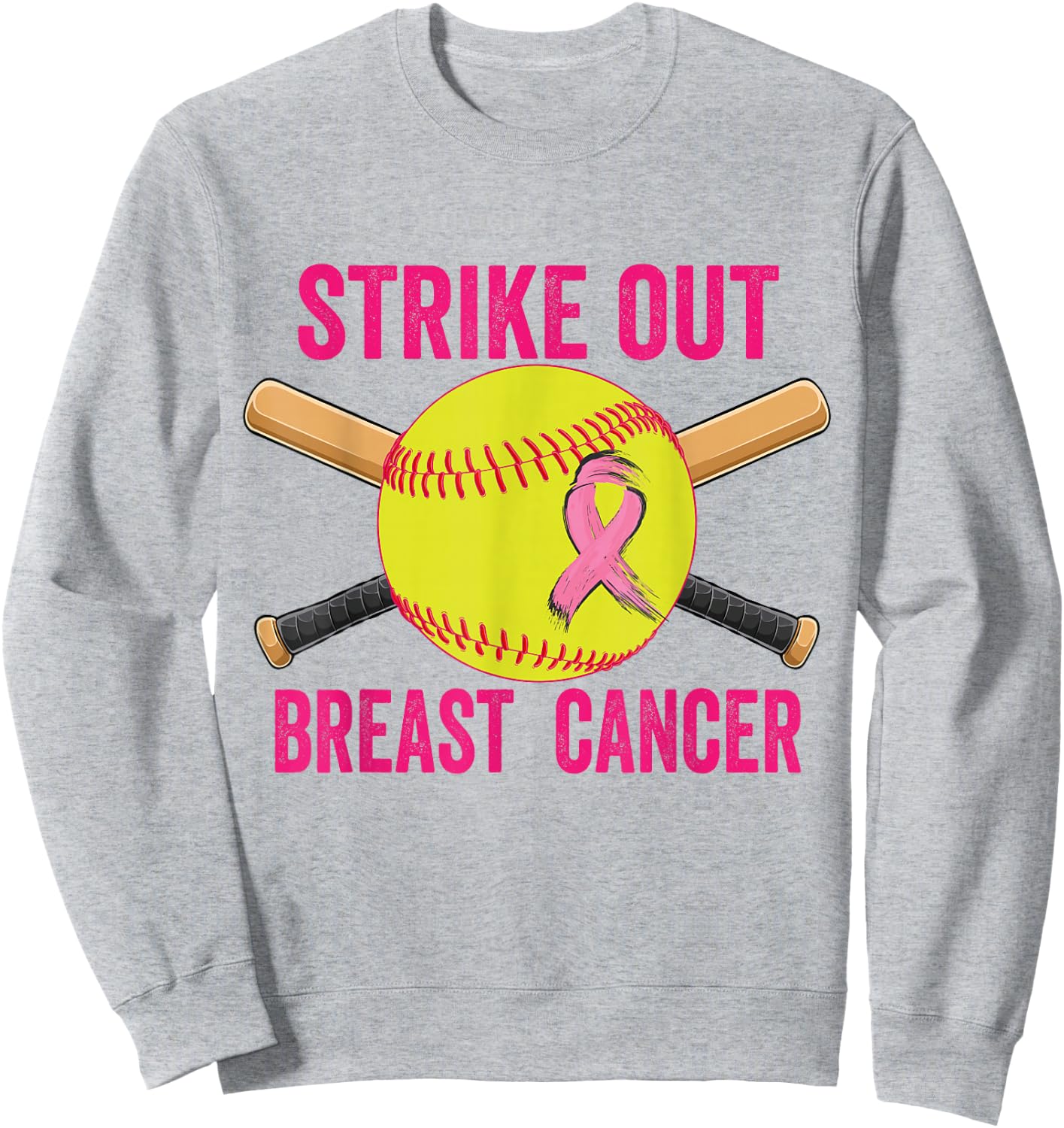 Strike Out Breast Cancer Awareness Softball Fighters Sweatshirt - Sweatshirt | Ash