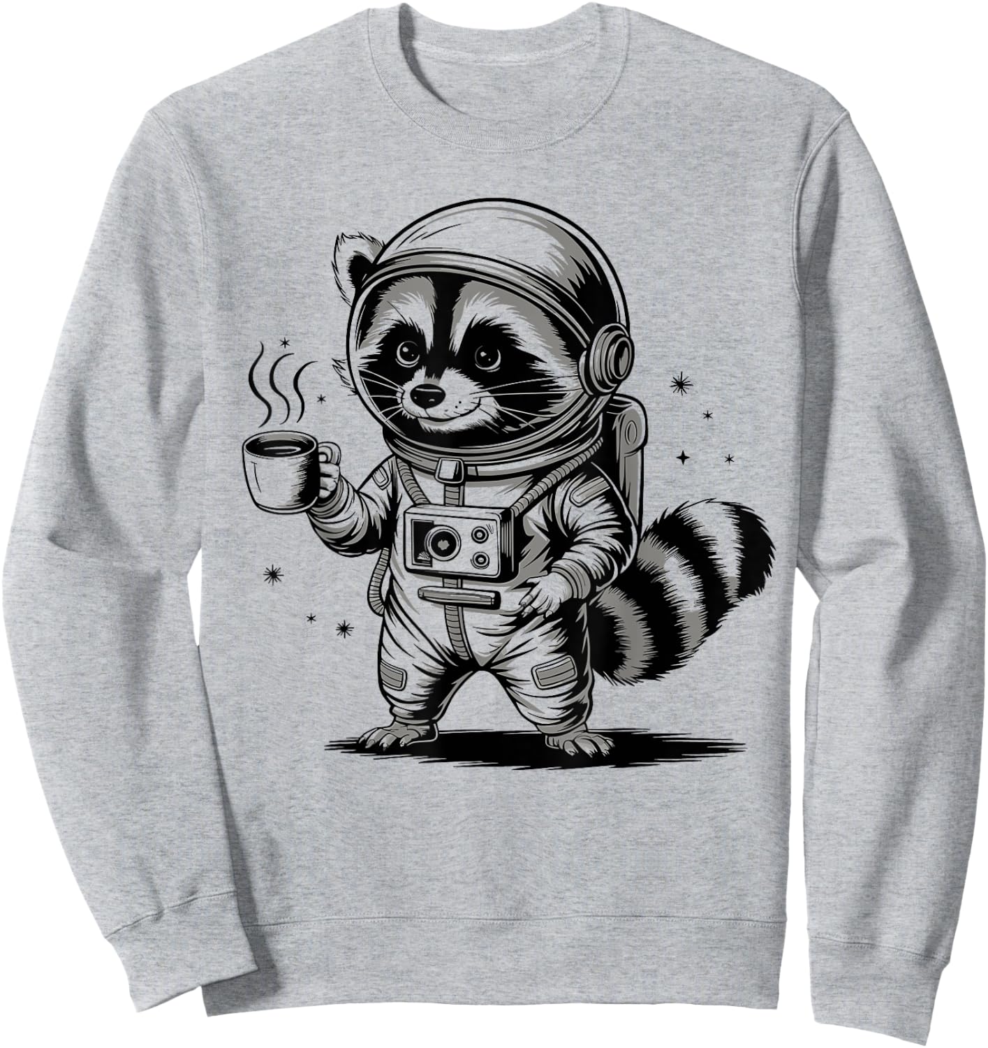 Funny Vintage Raccoon Lovers Coffee Astronaut Raccoon Sweatshirt - Sweatshirt | Ash