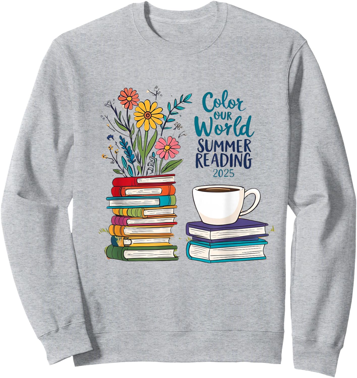 Color Our World Summer Reading 2025 Boho Wildflower Book Sweatshirt - Sweatshirt | Ash