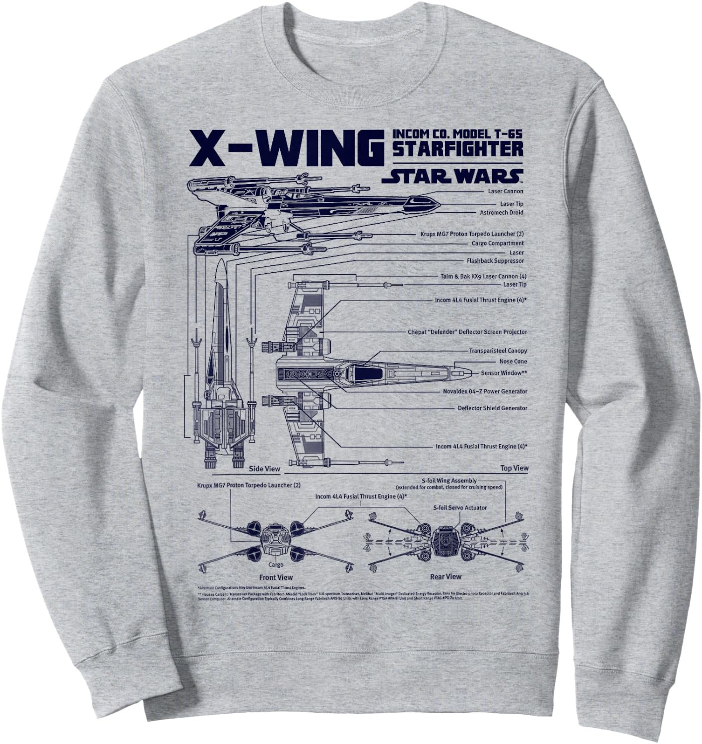 Star Wars X-Wing Schematic Specs Graphic Sweatshirt - Sweatshirt | Ash