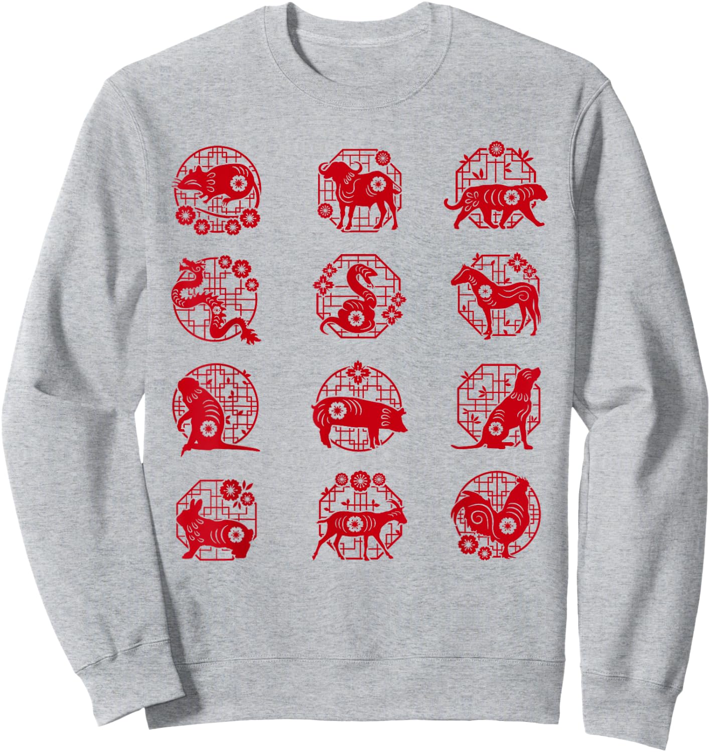 Chinese Zodiac Animal Signs Lunar Chinese New Year Sweatshirt - Sweatshirt | Ash