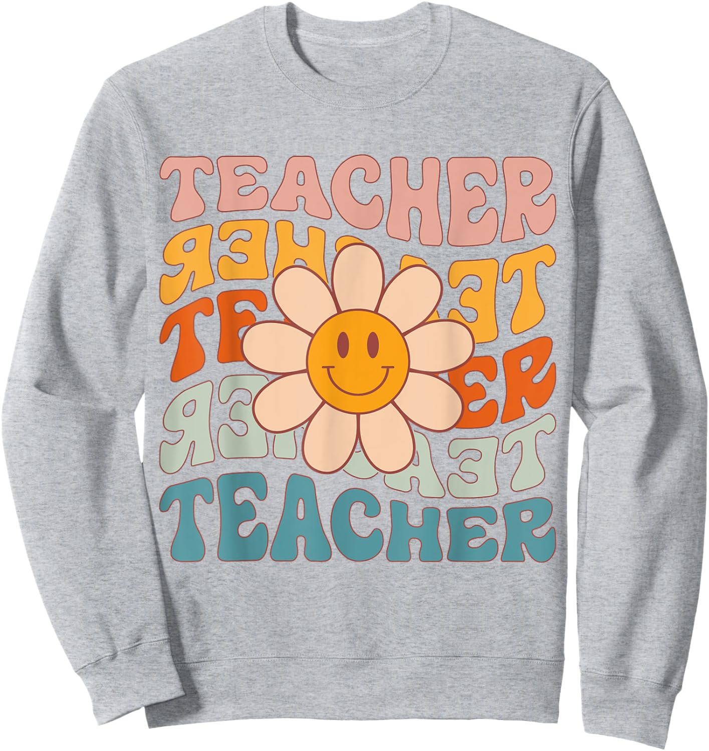 Retro Teacher Daisy Colorful - Elementary School Teacher Sweatshirt - Sweatshirt | Ash