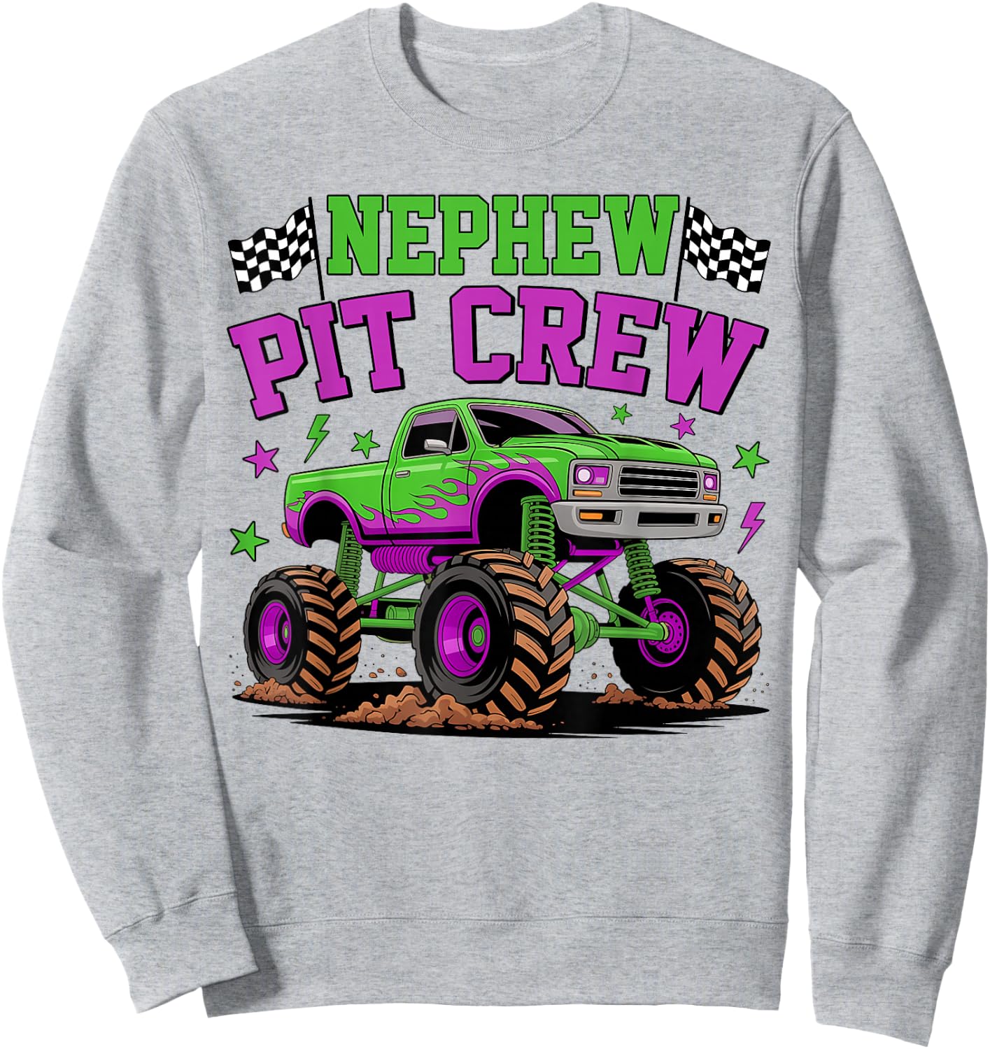 Nephew Pit Crew Monster Truck Birthday Matching Family Sweatshirt - Sweatshirt | Ash