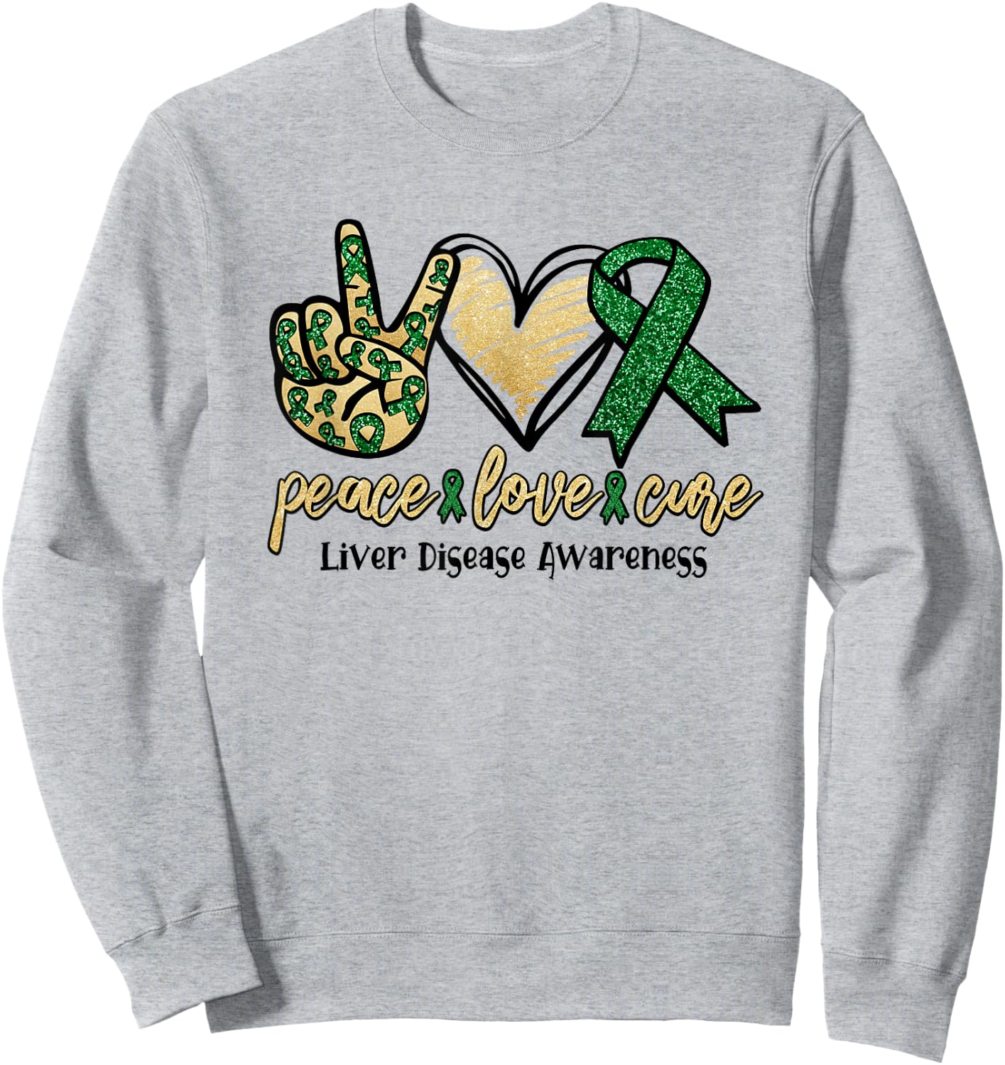 Peace Love Cure Liver Disease Shirt Awareness Ribbon Walk Sweatshirt - Sweatshirt | Ash