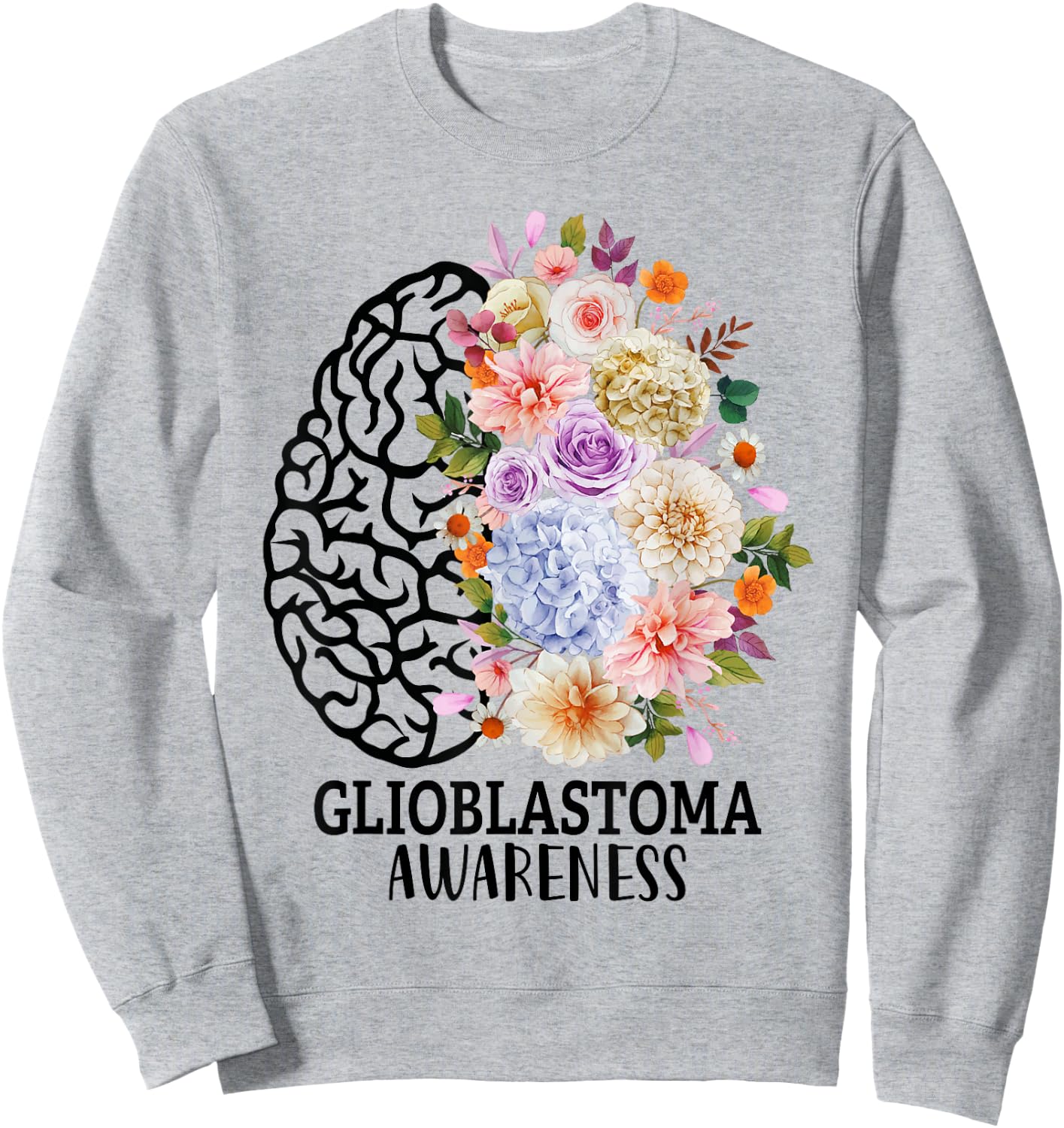 Floral Glioblastoma Awareness Month Brain Cancer Sweatshirt - Sweatshirt | Ash
