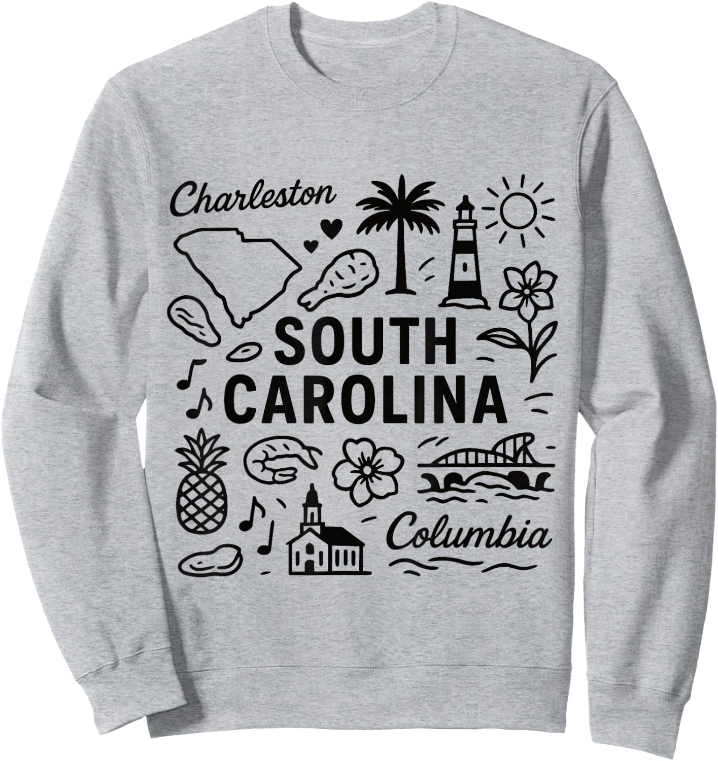 South Carolina USA State Symbols Vintage Souvenir Cute Sweatshirt - Sweatshirt | Ash