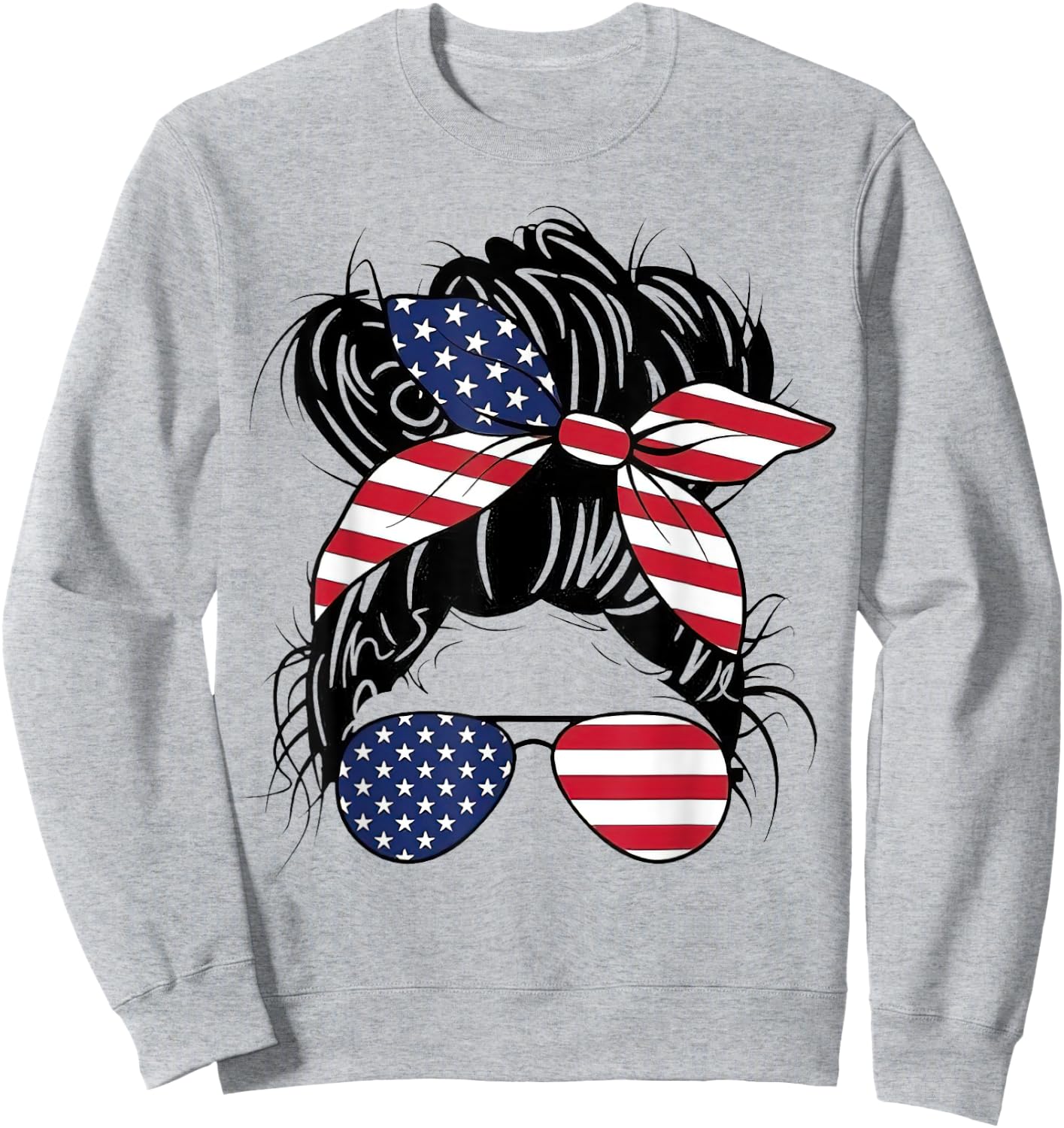 Messy Bun USA Flag Glasses American Flag American Girl Sweatshirt - Sweatshirt | Ash