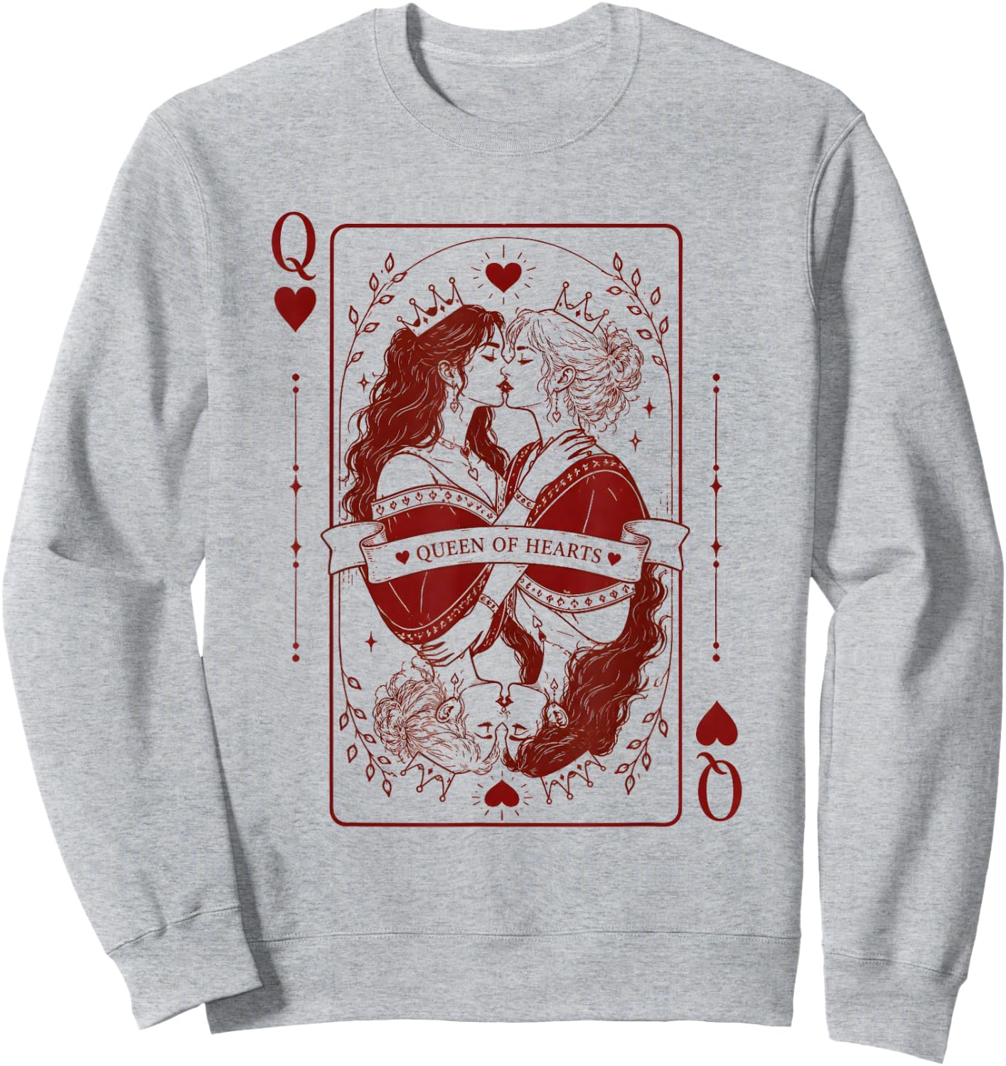 Queen Hearts Lesbian Pride Design | LGBTQ Gothic Romance Sweatshirt - Sweatshirt | Ash