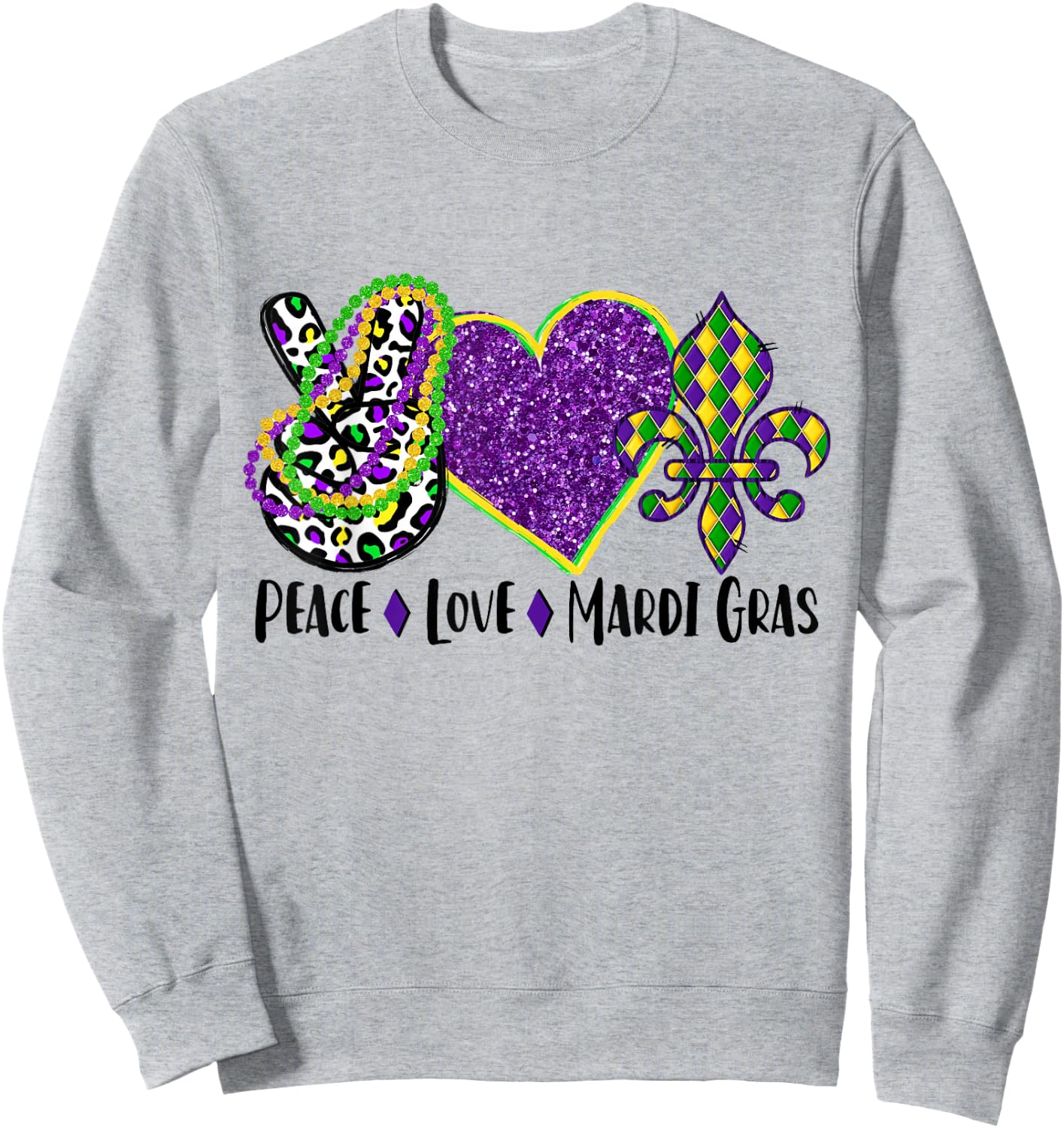 Peace Sign Heart Fleur De Lys Hippie Peace Love Mardi Gras Sweatshirt - Sweatshirt | Ash