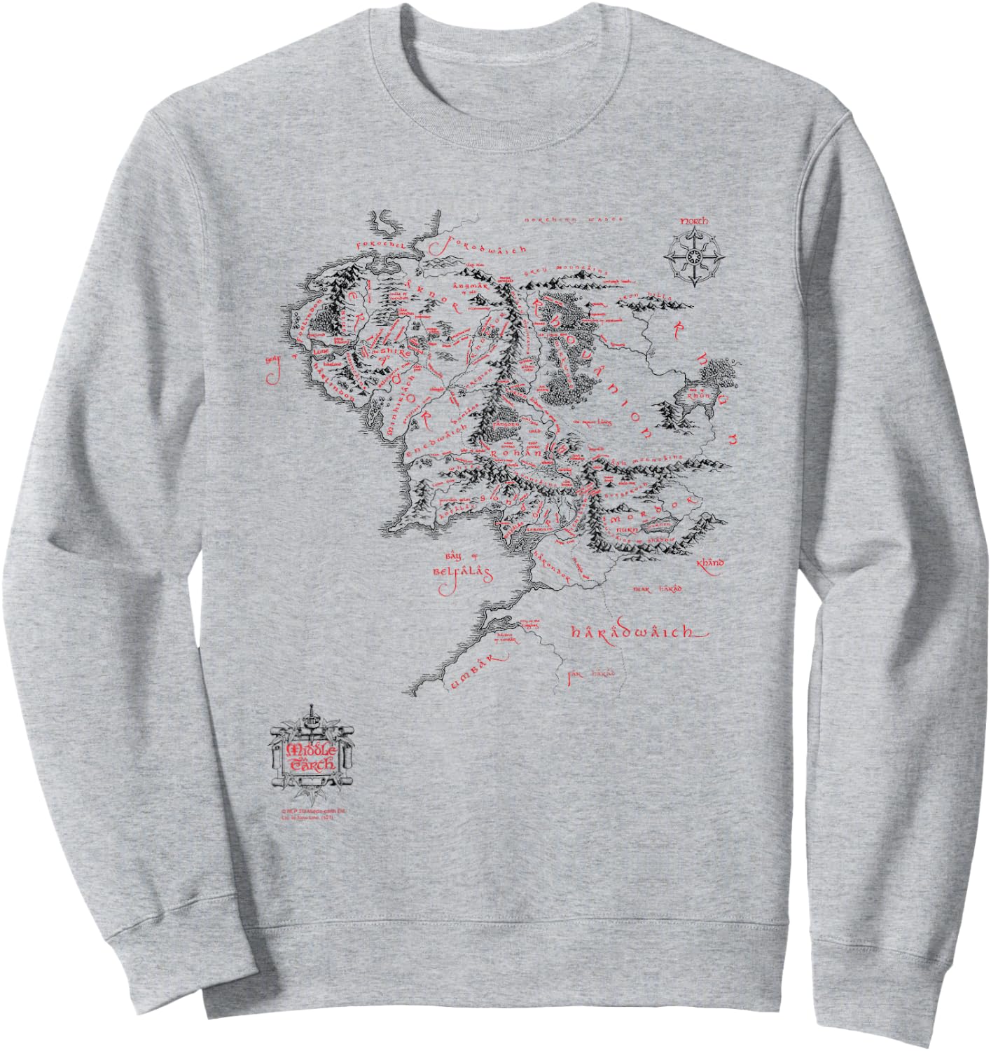 The Lord of The Rings Middle Earth Map Fantasy Movie Sweatshirt - Sweatshirt | Ash