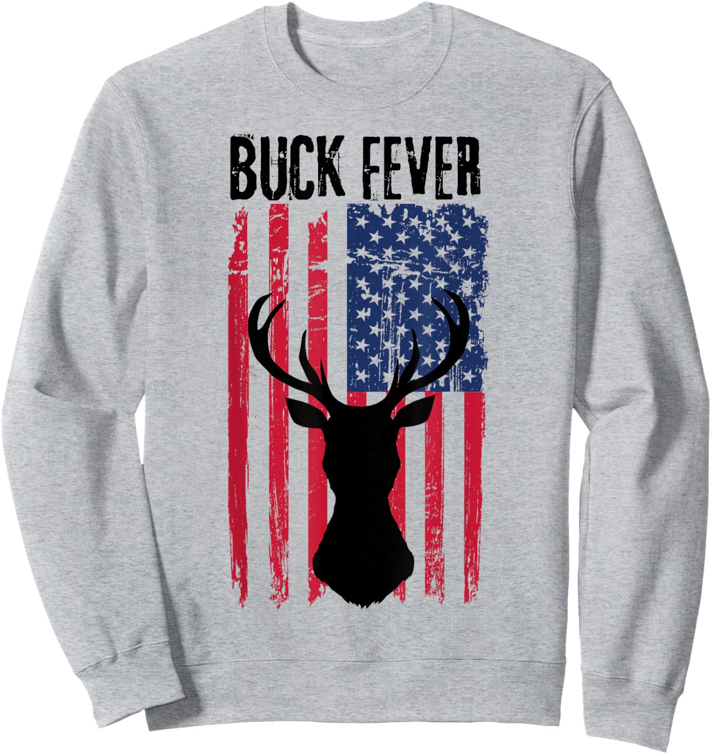 Deer American Flag Patriotic Buck Fever Hunting Hunters Hunt Sweatshirt - Sweatshirt | Ash