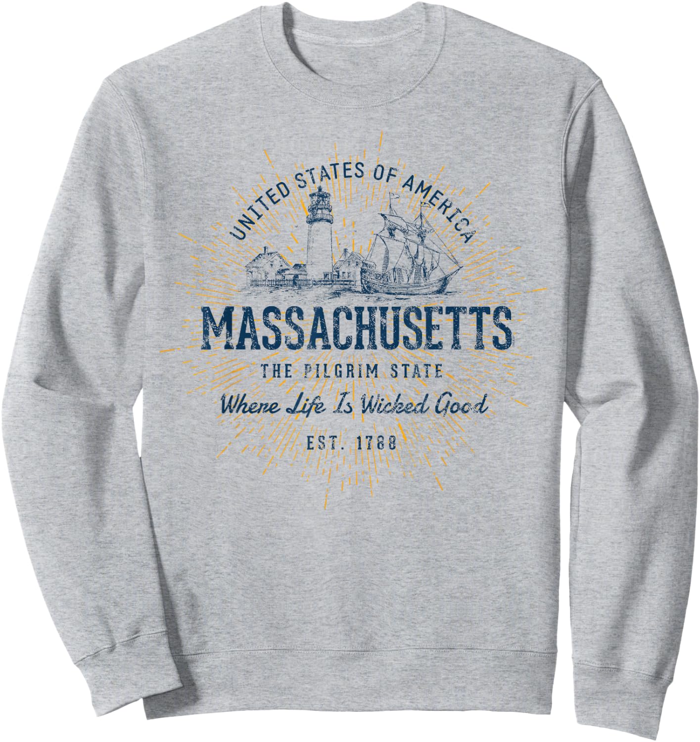 Vintage State of Massachusetts Retro Sweatshirt - Sweatshirt | Ash