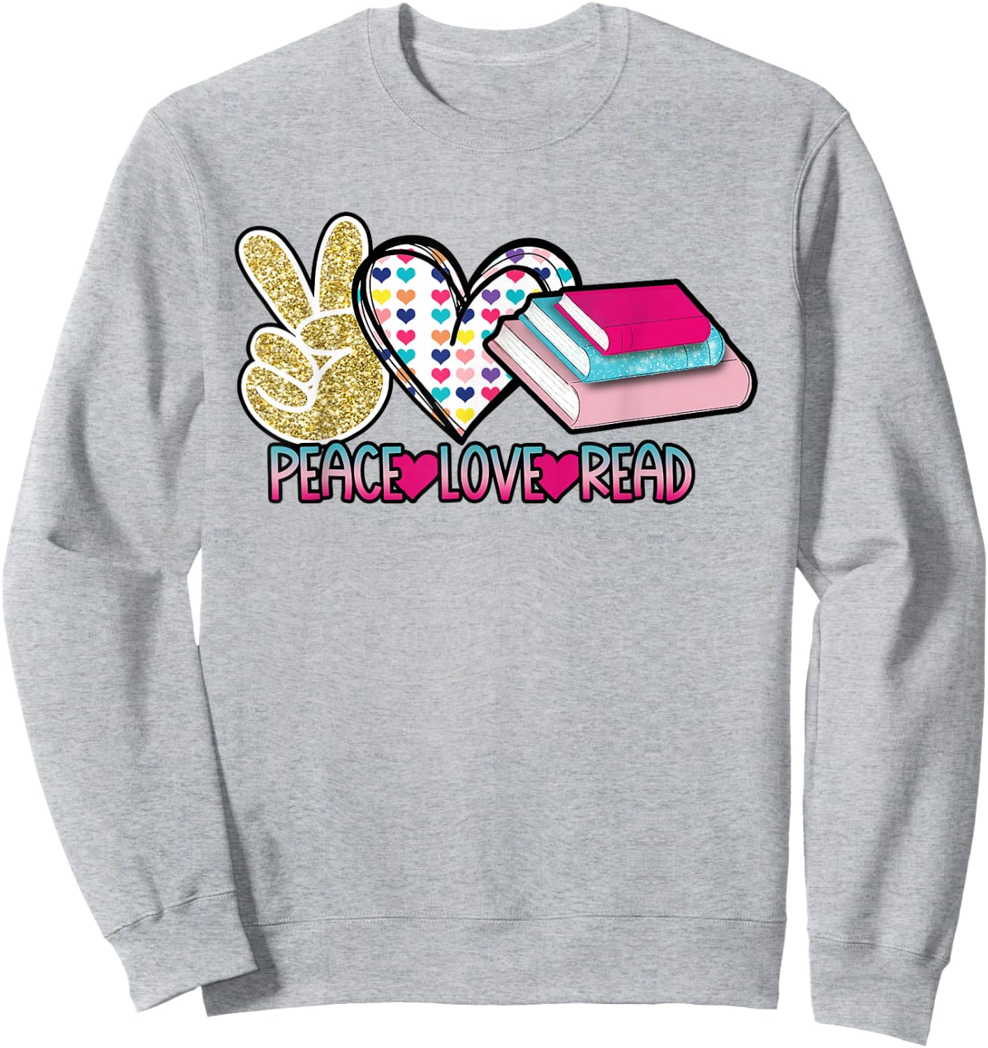 Peace Love Read Book Lover Funny Reading Hippie Heart Sweatshirt - Sweatshirt | Ash