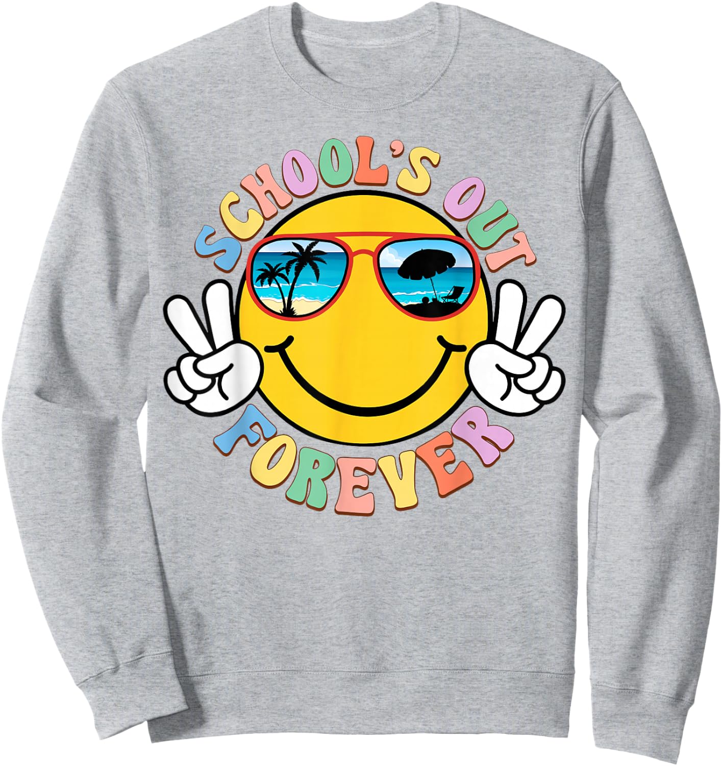 Retro Groovy School's Out Forever Retired Teacher Retirement Sweatshirt - Sweatshirt | Ash