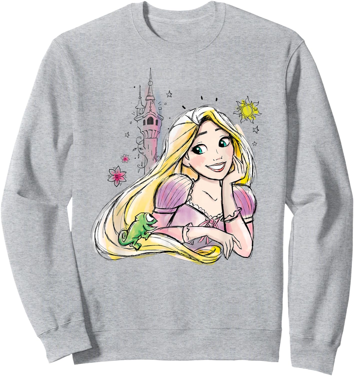 Disney Princesses Tangled Rapunzel & Pascal Water Color Art Sweatshirt - Sweatshirt | Ash