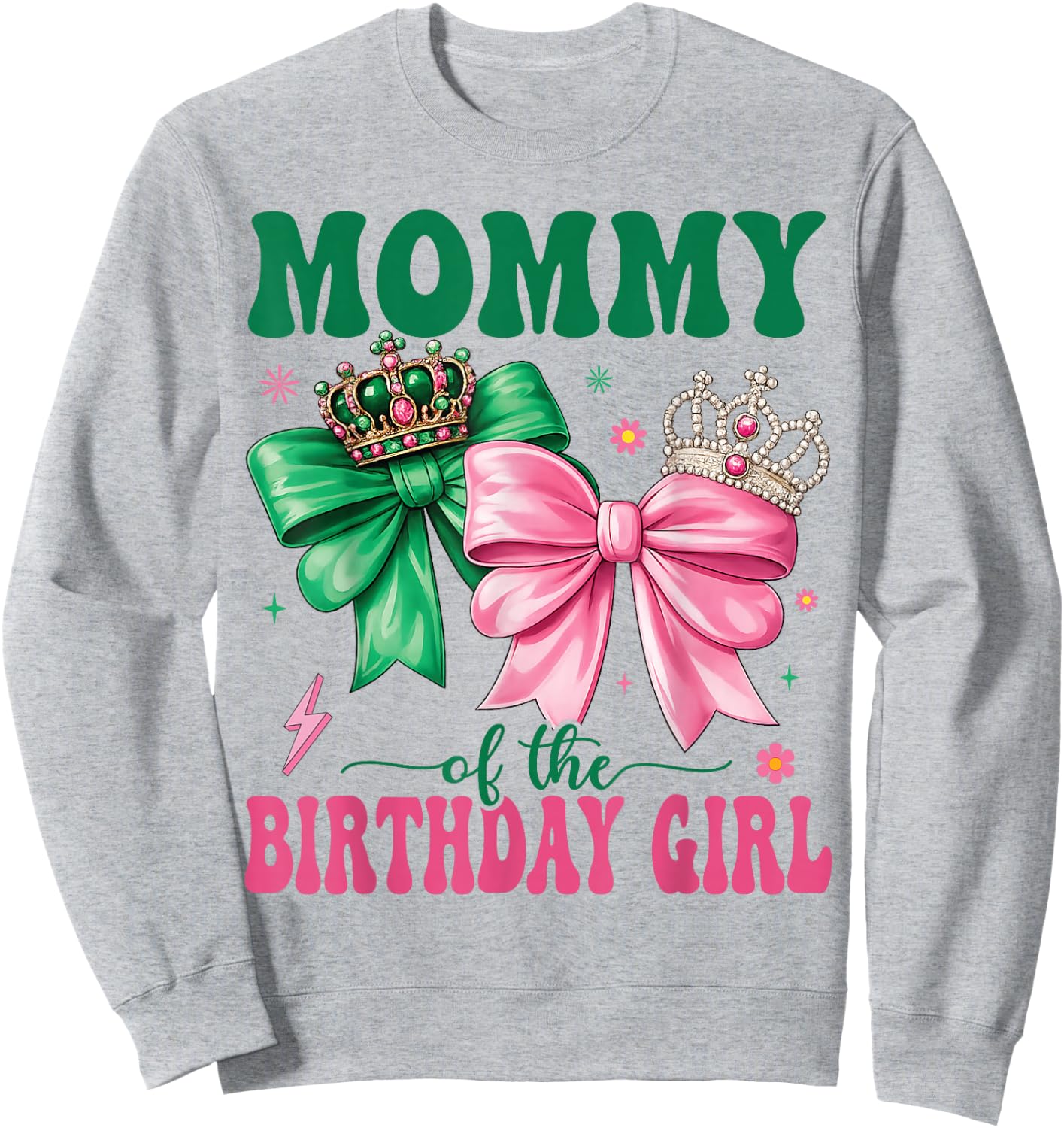 Mommy of The Birthday Girl Family Pink Coquette Bow Sweatshirt - Sweatshirt | Ash