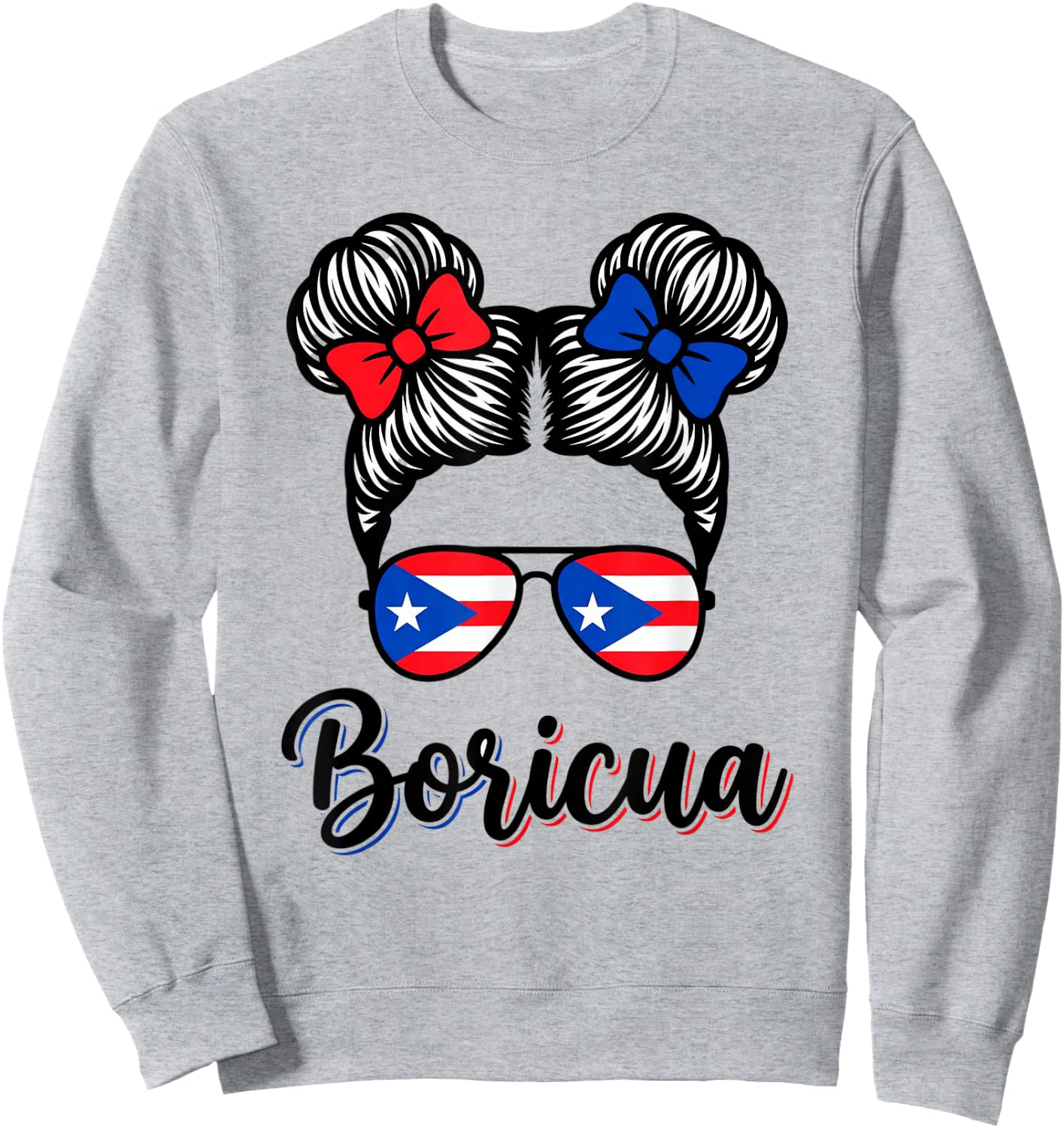 Puerto Rico Boricua Girl Retro Hair Sunglasses Souvenir Sweatshirt - Sweatshirt | Ash