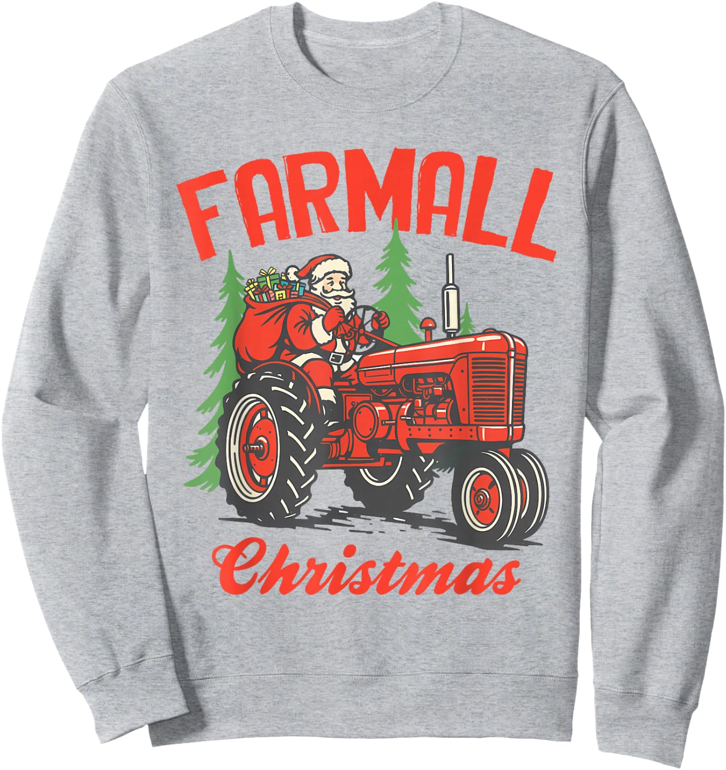 Christmas Xmas Santa On Tractor Farmer Farmall Christmas Sweatshirt - Sweatshirt | Ash