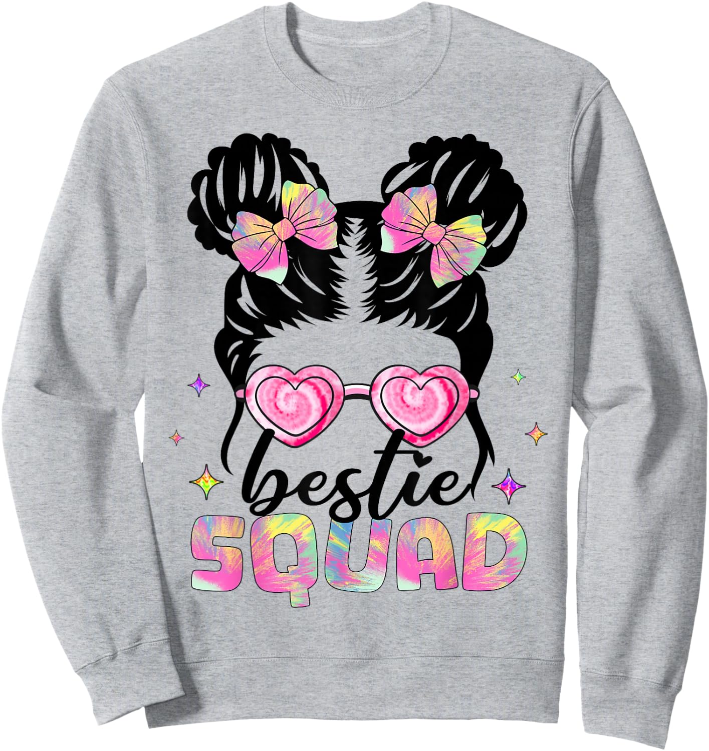 Bestie Squad Girls Kids Teens Messy Bun Best Friends Tie Dye Sweatshirt - Sweatshirt | Ash