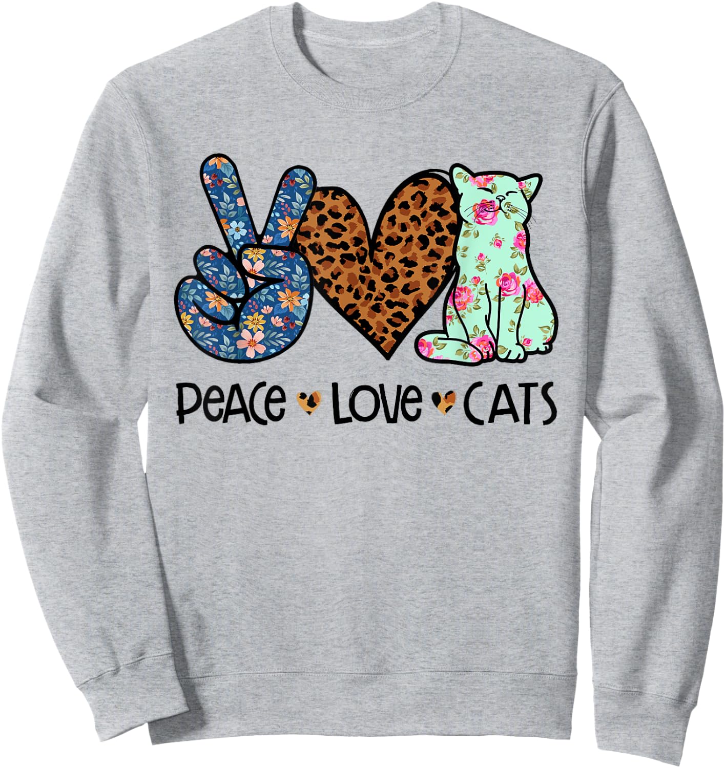 Peace Love Cats Kitty Cat lover Women Girls Kids Sweatshirt - Sweatshirt | Ash