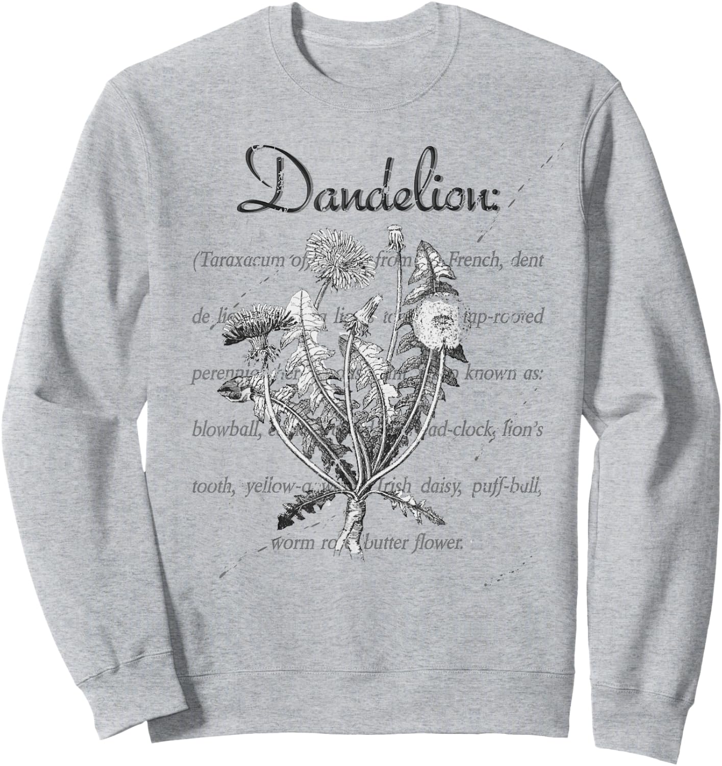 Dandelion Vintage Botanical Illustration with Definition Sweatshirt - Sweatshirt | Ash