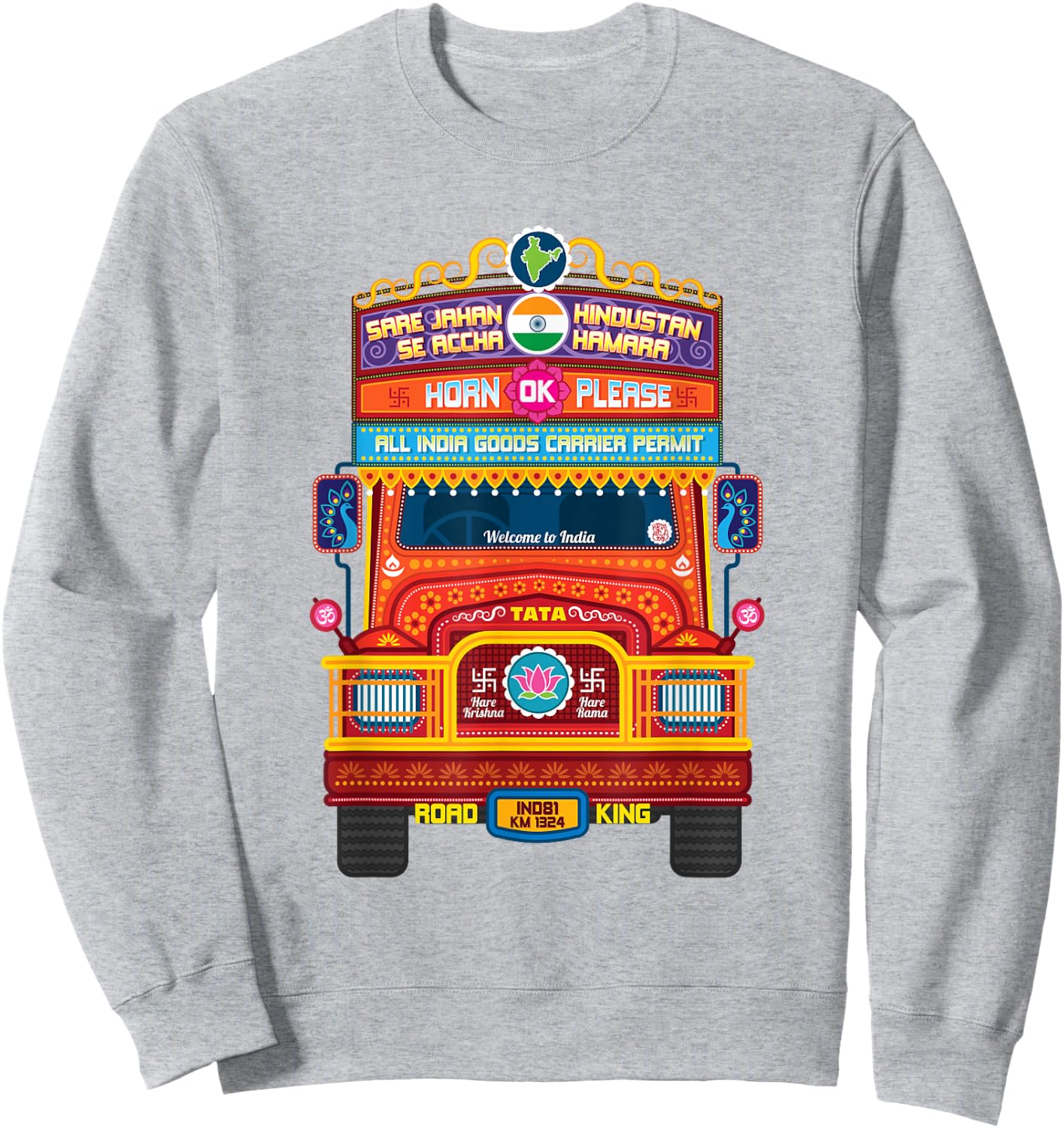Traditional Indian Truck, South Asian, Horn Ok Please Sweatshirt - Sweatshirt | Ash