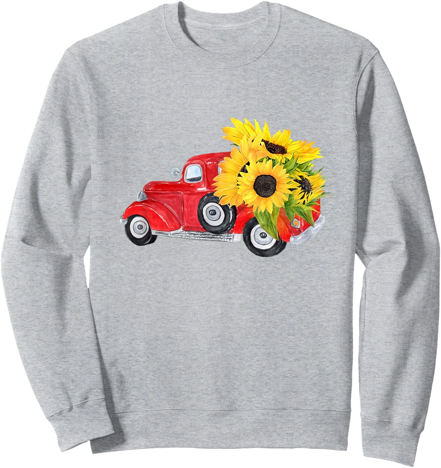Hello Fall Red Truck With Sunflowers Autumn Season Greeting Sweatshirt - Sweatshirt | Ash